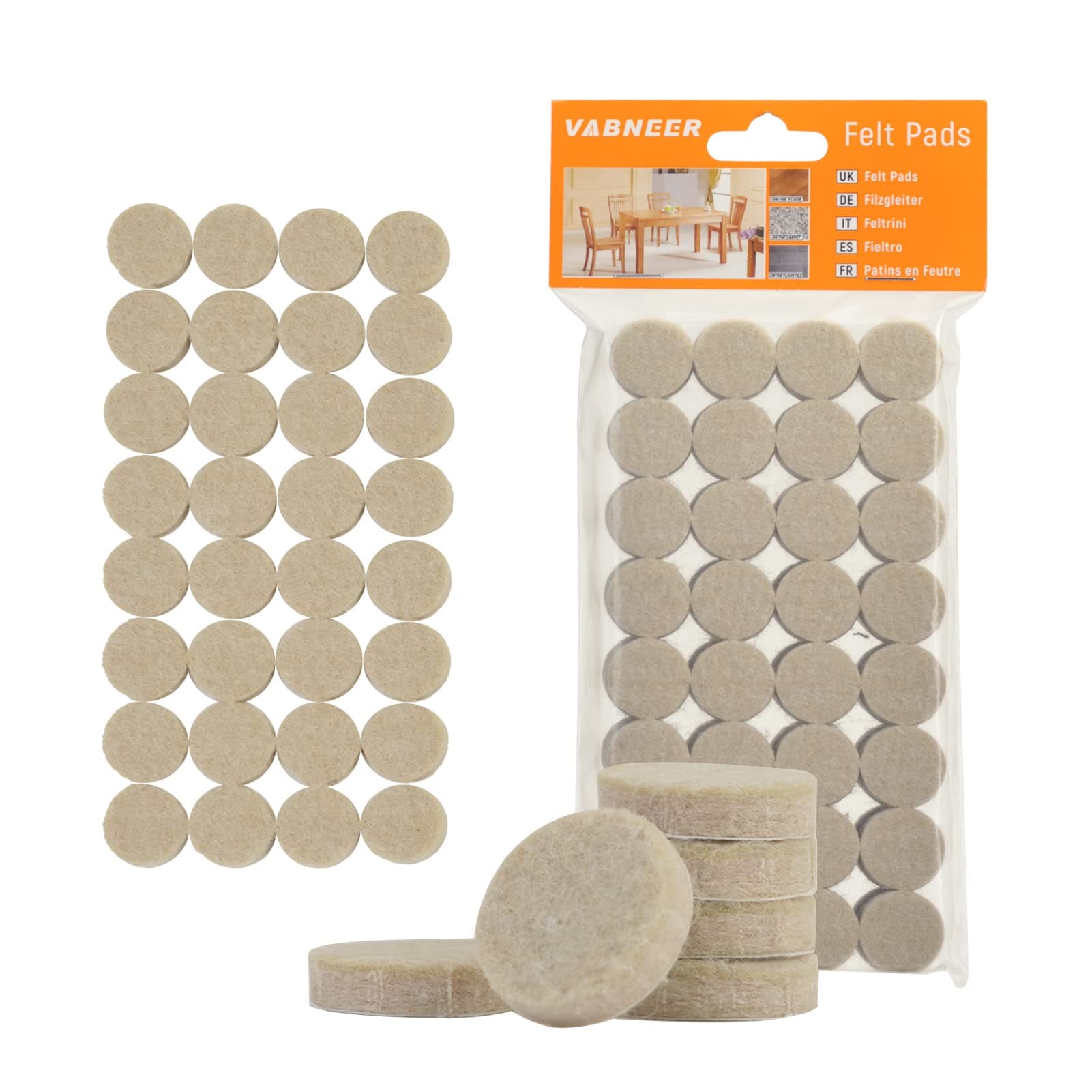VABNEER 128 Pieces Felt Pads, 20 mm Beige Self-Adhesive Floor Protector Felt Pad, 5 mm Thick, Furniture Pads for Furniture Feet (Round, 20 mm)Carbonfree Certified