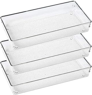 IHOMECOOKER 3 Set Clear Plastic Drawer Organizer Divider Storage Tool Box Tableware Utensil Makeups Dresser Organizer Dresser for Kitchen, Classroom, Office, Bathroom, Counter Top Desk 6''X12''