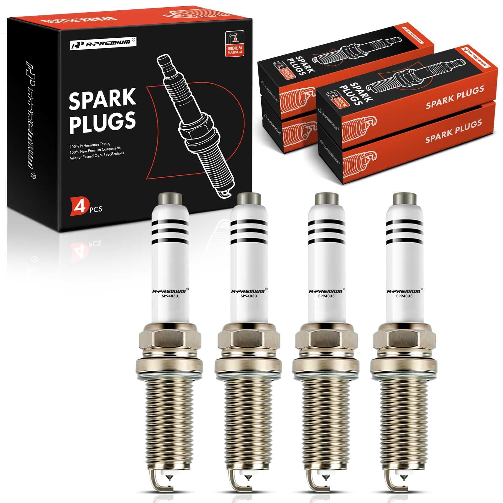 A-Premium Iridium Platinum Spark Plugs Compatible with Volkswagen Jetta, Passat, Golf, Beetle, GTI & Audi A4 allroad, A4 Quattro, Q5, Q7, A5 Sportback, A6, A3, TT Quattro & Porsche Macan, Pack of 4