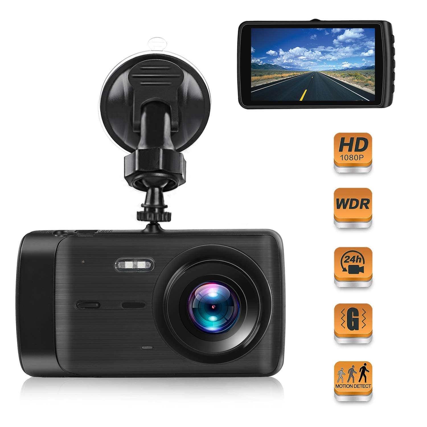Dash Cam Car Driving Recorder 4" Large LCD Screen with 1080P Full HD Lens, Loop Recording, WDR, G-Sensor, Night Vision, Motion Detection and Parking Monitoring