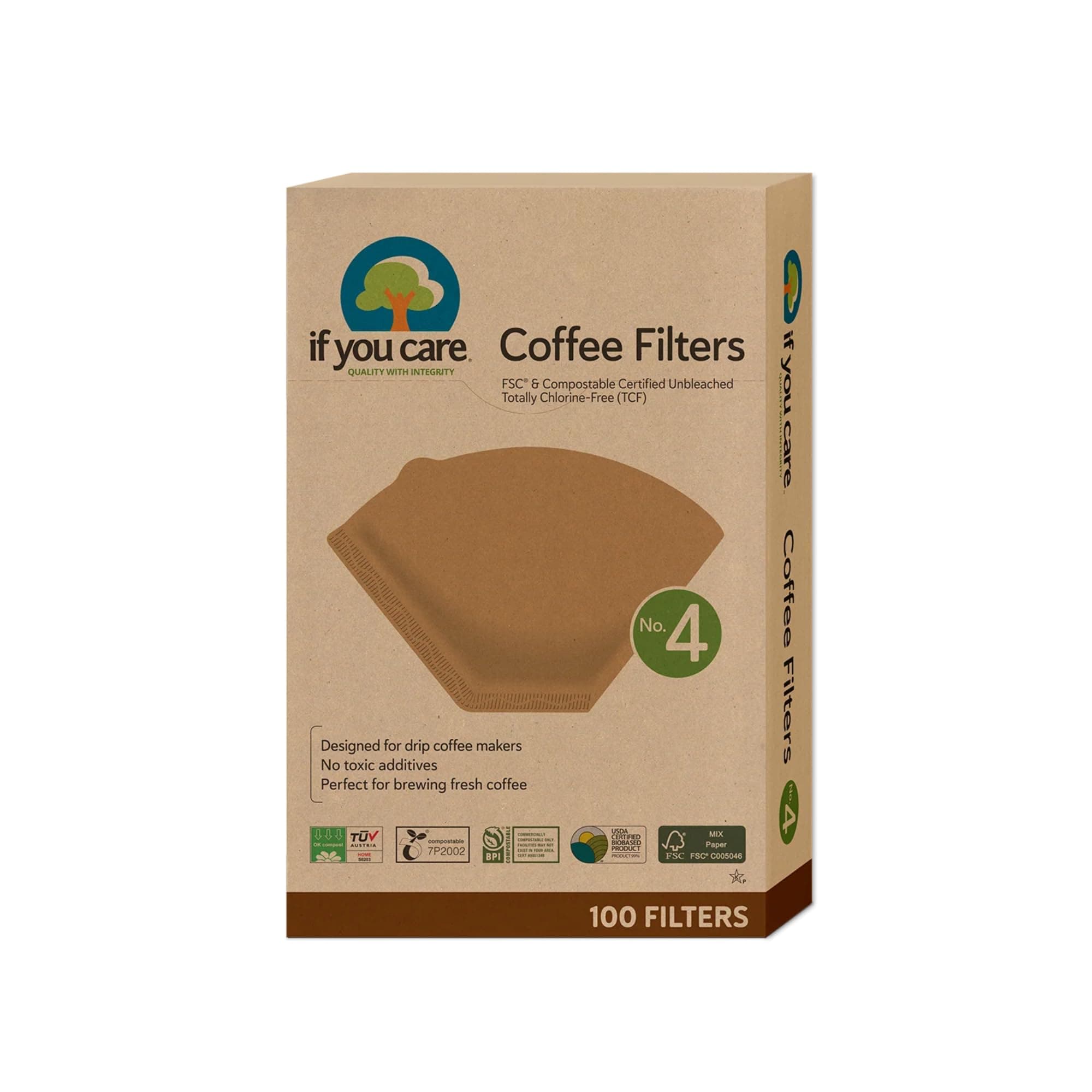 If You Care Coffee Filters No. 4 – Unbleached, Chlorine-Free Paper Filters, FSC Certified, Compostable