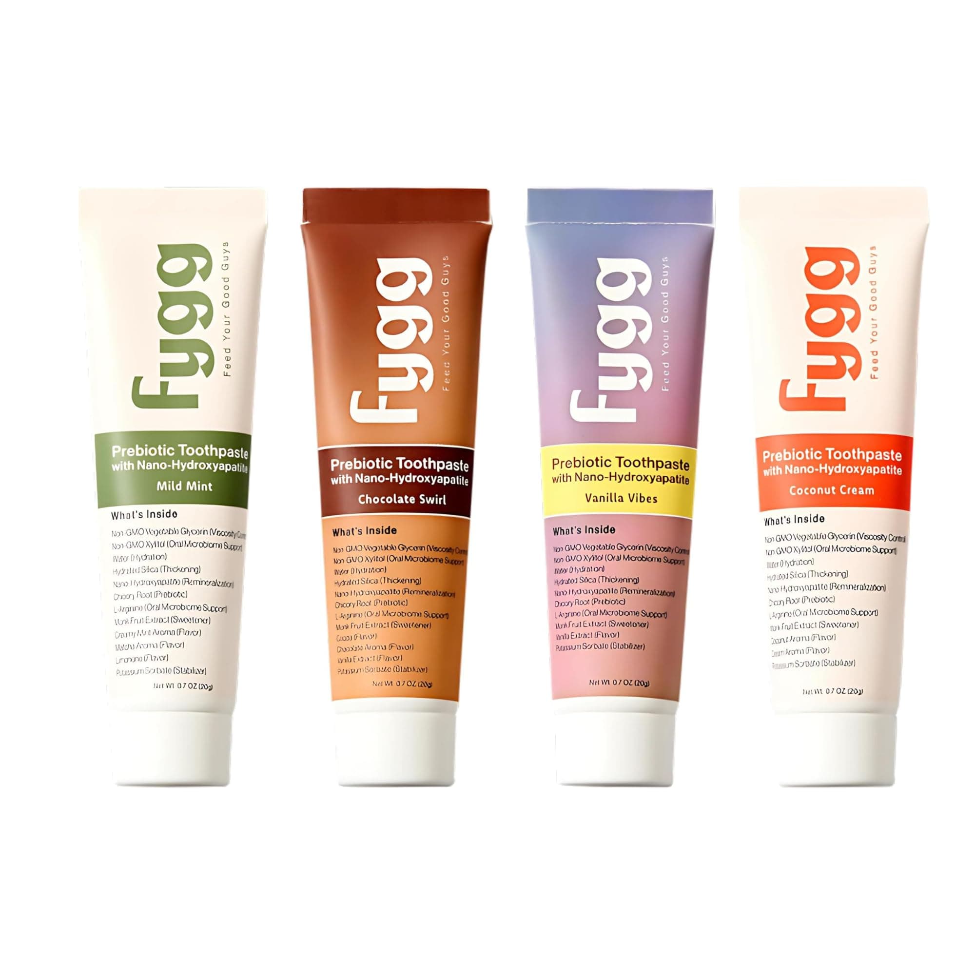 Fluoride-Free Toothpaste – 4-Pack Travel Size (Mild Mint, Vanilla, Coconut & Chocolate) | Nano-Hydroxyapatite Formula for Whitening, Enamel Repair & Sensitive Teeth (0.7 oz Each)