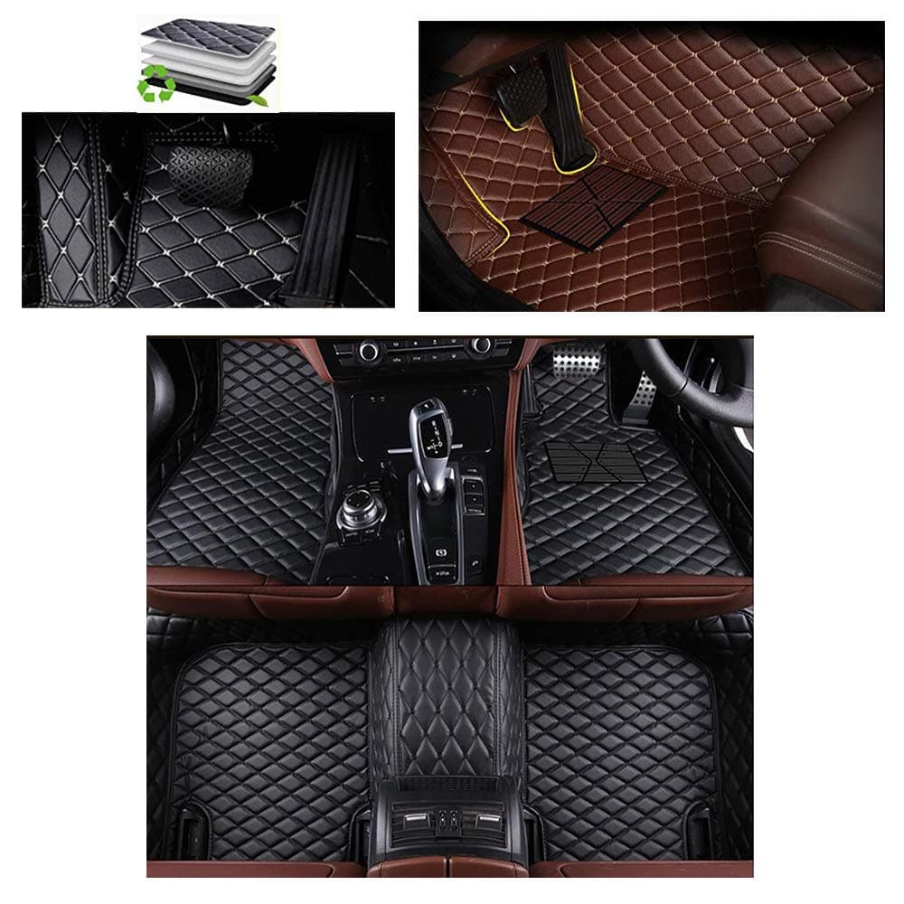 VENMAT Car Floor Mats Tailored for Ɓenz C Class W205 Saloon 2014-2018 Foot Carpets All Weather Faux Leather Anti Slip 3D Car Liner Rugs (Black with Black Stitch)