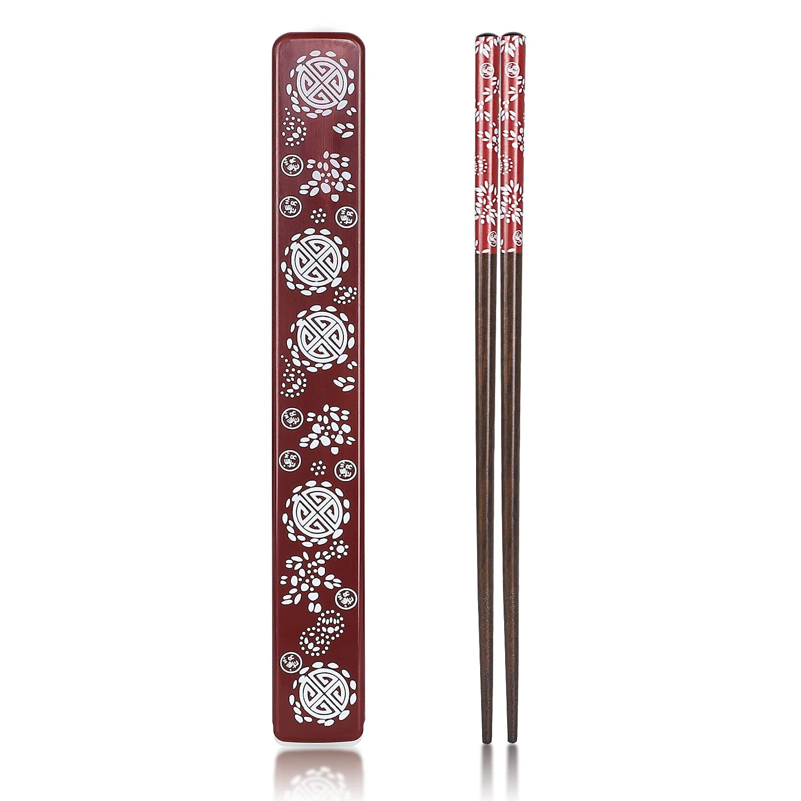 Youda Chopsticks Reusable Japanese Natural Wood Chopsticks 1 Pair with Case, Portable and Dishwasher Safe (Red)