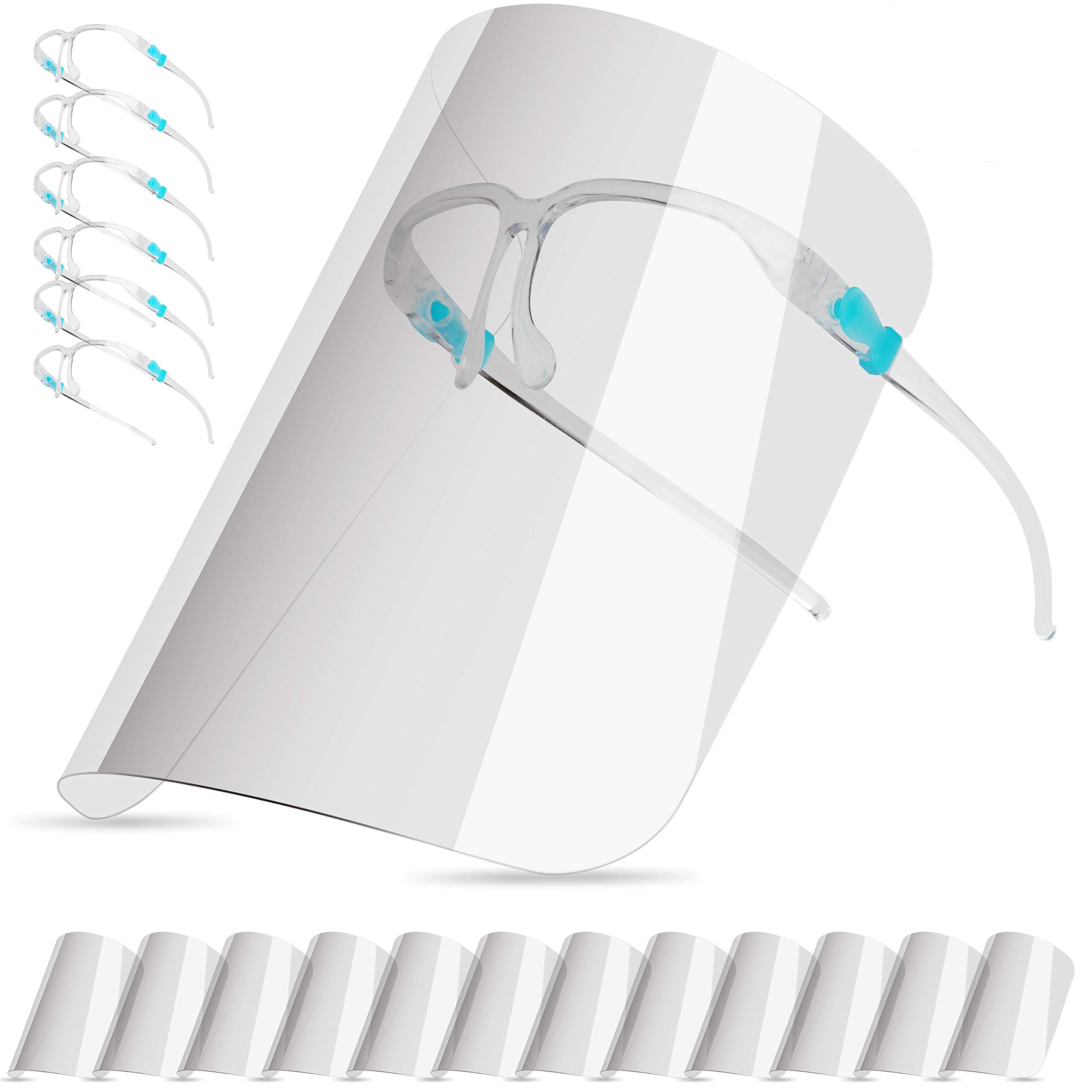 Face Shields Set with 12 Replaceable Anti Fog Shields and 6 Reusable Glasses for Man and Women to Protect Eyes and Face(12 Pcs)