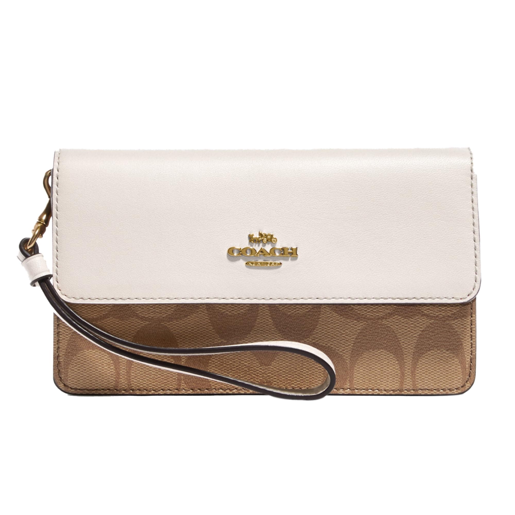 Coach Women's Signature Foldover Wristlet, Khaki, Chalk, One size