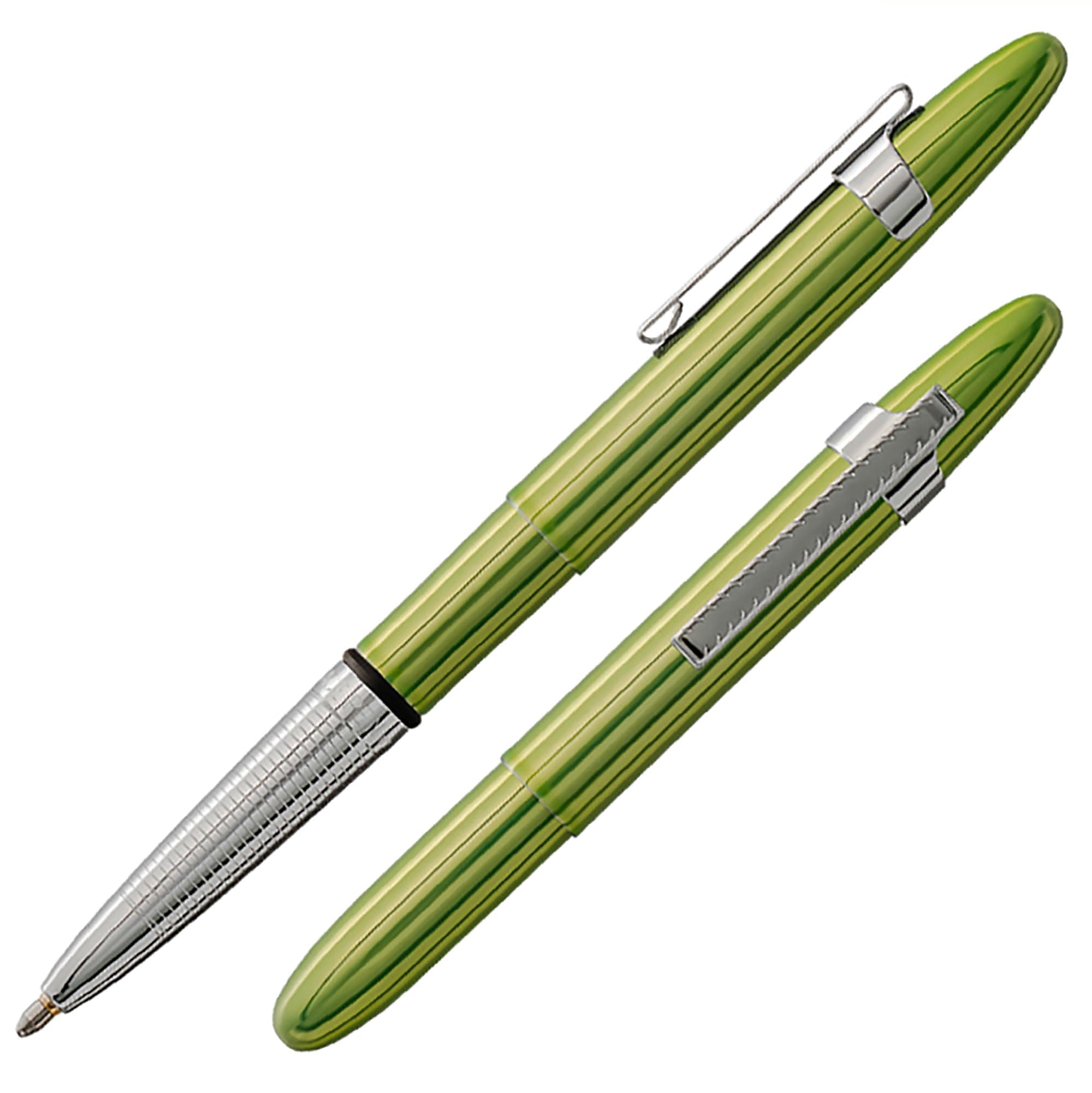 Space Pen Aurora Borealis Lime Green Bullet Pen, Pressurized Ballpoint Pen, Compact, Writes Upside Down, Extreme Temperatures, Black Ink, Medium Point, Pocket Clip, Gift Box, Made in USA