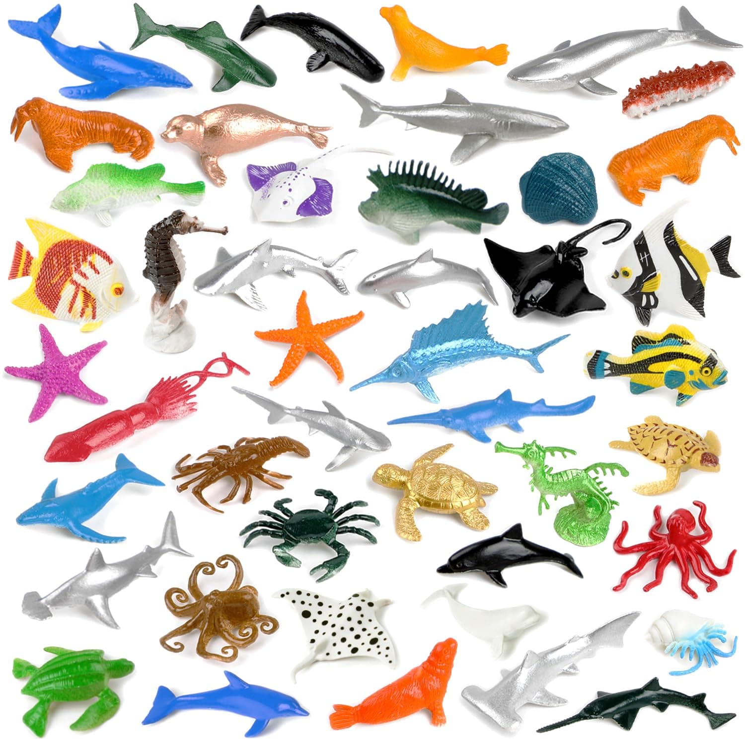 46 Pack Mini Ocean Sea Animals Toys, Assorted Vinyl Plastic Ocean Animal Figures Sea Creatures Toys for Kids Party Favors Educational Toy