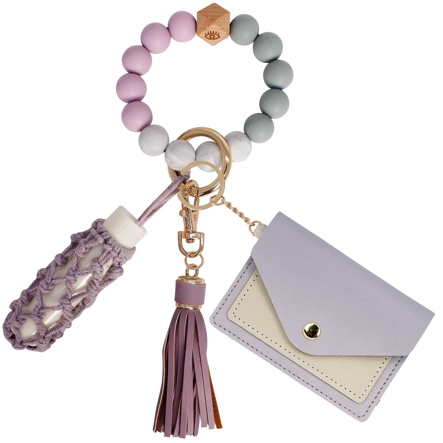 BIHRTC Silicone Key Ring Bracelets Wristlet Keychain Wallet with Net Chapstick Holder for Women