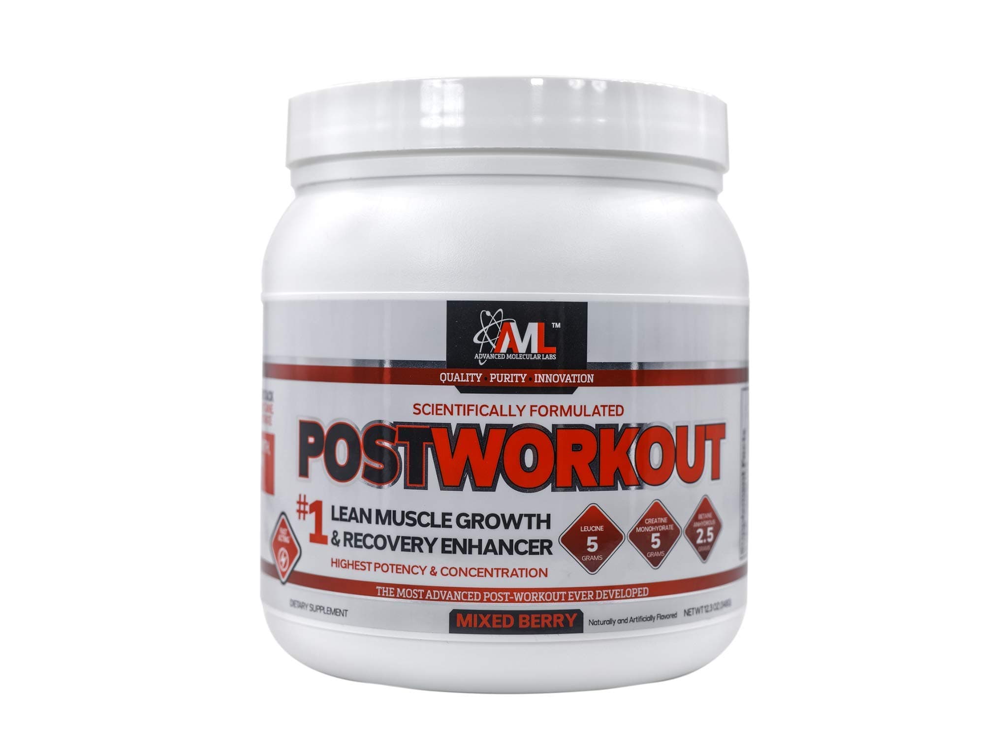 Advanced Molecular Labs - Postworkout Powder, Post Workout Recovery Drink, Muscle Builder Post Workout Supplement, Mixed Berry, 12.3 oz