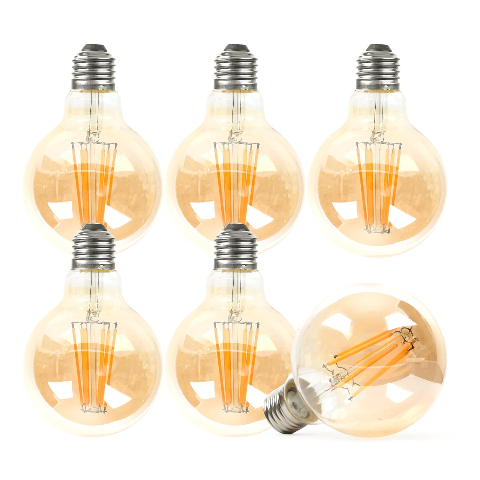 Vintage Edison Light Bulbs,6 Pack 6W E27 LED Filament Light Bulb, Retro Antique Style Amber Glass Screw Lamp,2700K Not-Dimmable Incandescent Equivalent Amber Warm Light for Decoration(6 Pack)