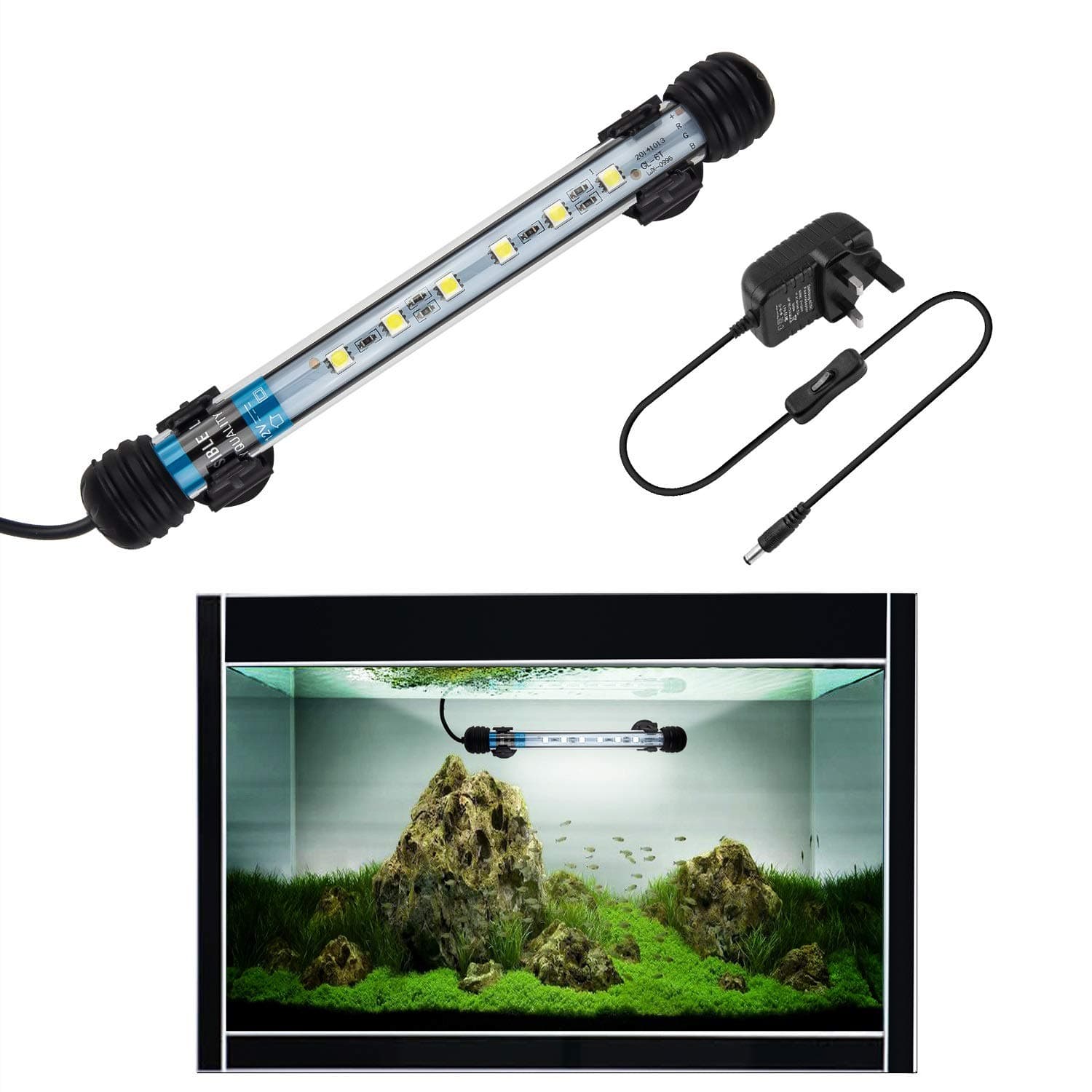 LED Aquarium Light, Submersible Fish Tank LightAmphibious Led Fish Tank Lighting (1.8x18cm, Bule)