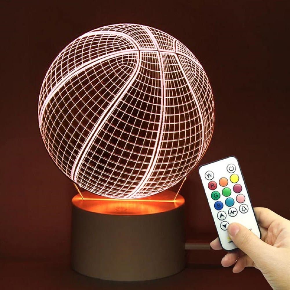 TRADE10 Color Change Touch Remote Control Dimming Basketball Ball Sports 3D Visualization Acrylic LED Night Light for Kid Teens Boyfriend Christmas Eve Halloween Birthday