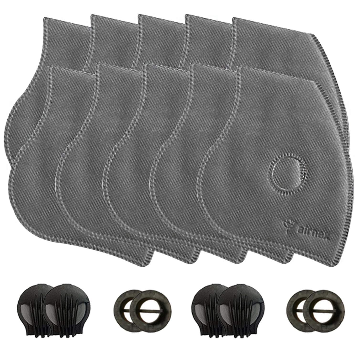 PM2.5 Activated Carbon Face Mask Filters - 10 Pack Replacement Filter Inserts w/ 4 Exhaust Valves for Air Pollution & Pollen Protection - 5-Layer Non-Woven Breathable Dustproof Mask Filter