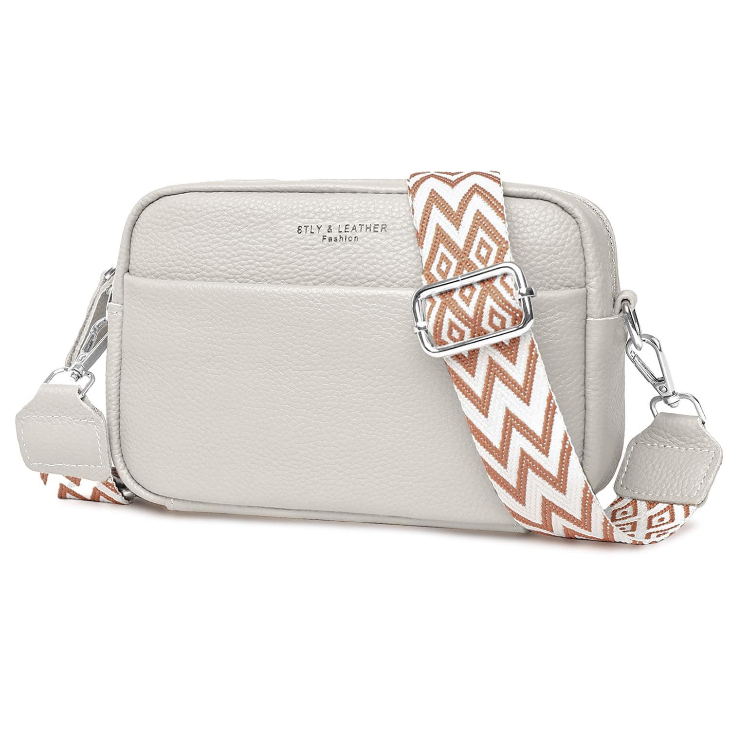 ABOUMECrossbody Bag for Women, Genuine Leather Women's Cross body Camera Bags Handbag with Adjustable Wide Strap, Over Shoulder Bag for Ladies Girls Travel Shopping Work Daily Use