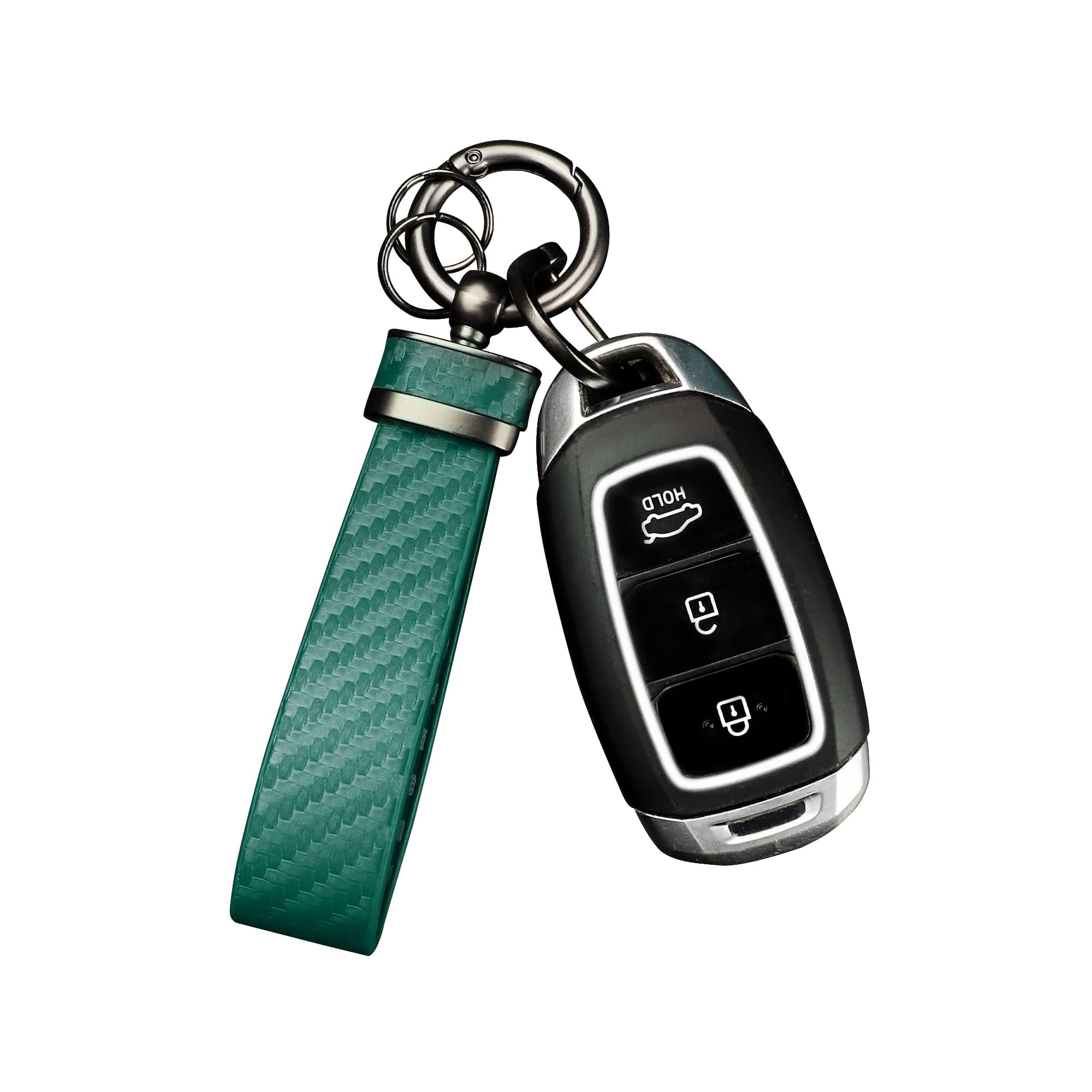 Turcee Carbon Fiber Car Keychain,Interior Accessories Keychains Leather Car Key Fob,Car Accessories Key Ring & Anti-Lost D-Ring(Green)