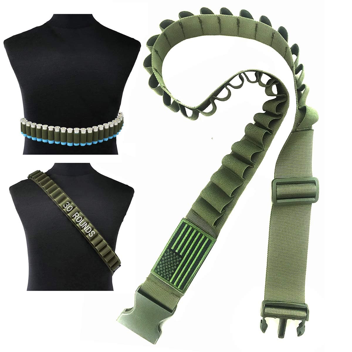 Yazilai Shotgun Shell Bullet Bandolier Belt Pump Shotgun Shell Holder Peppergun Bandoleer 30 Rounds