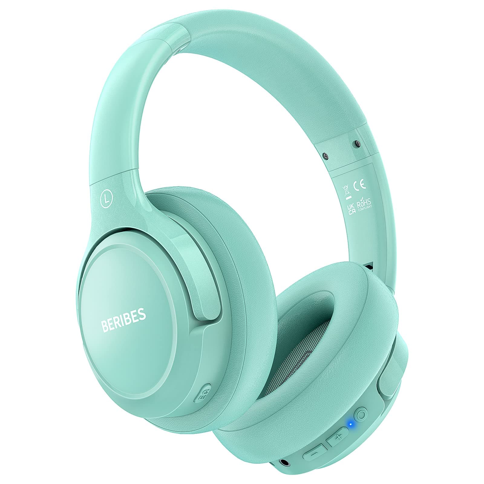 Bluetooth Headphones Over Ear,BERIBES 65H Playtime and 6 EQ Music Modes Wireless Headset with Microphone,HiFi Stereo Foldable Lightweight, Deep Bass for Home Office Outdoors Etc (Mint Green)