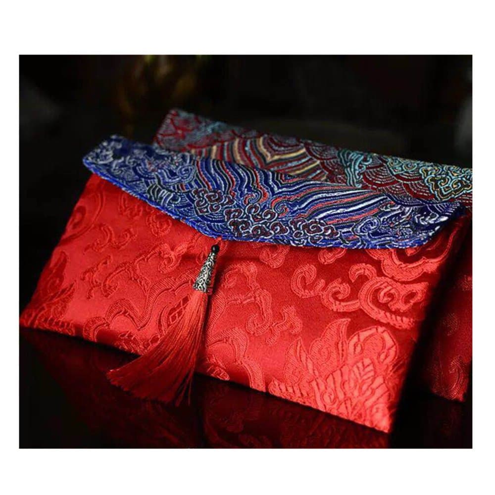 2PC Chinese Element Festive Silk Red Envelopes Premium Gift Envelope Designs Money Holder for Christmas Easter Birthday Wedding Invitation Envelopes (Type-1)