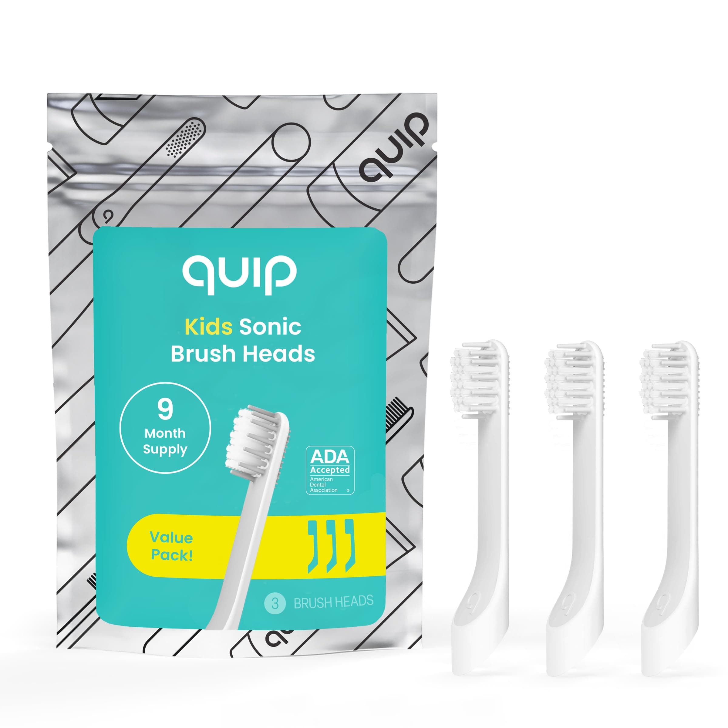 Sonic Toothbrush Replacement Heads for Kids - 3 Pack - Verified quip Small Brush Head Refills for Electric Toothbrushes - Soft Bristles, Compact & Flexible - Last 3 Months Each