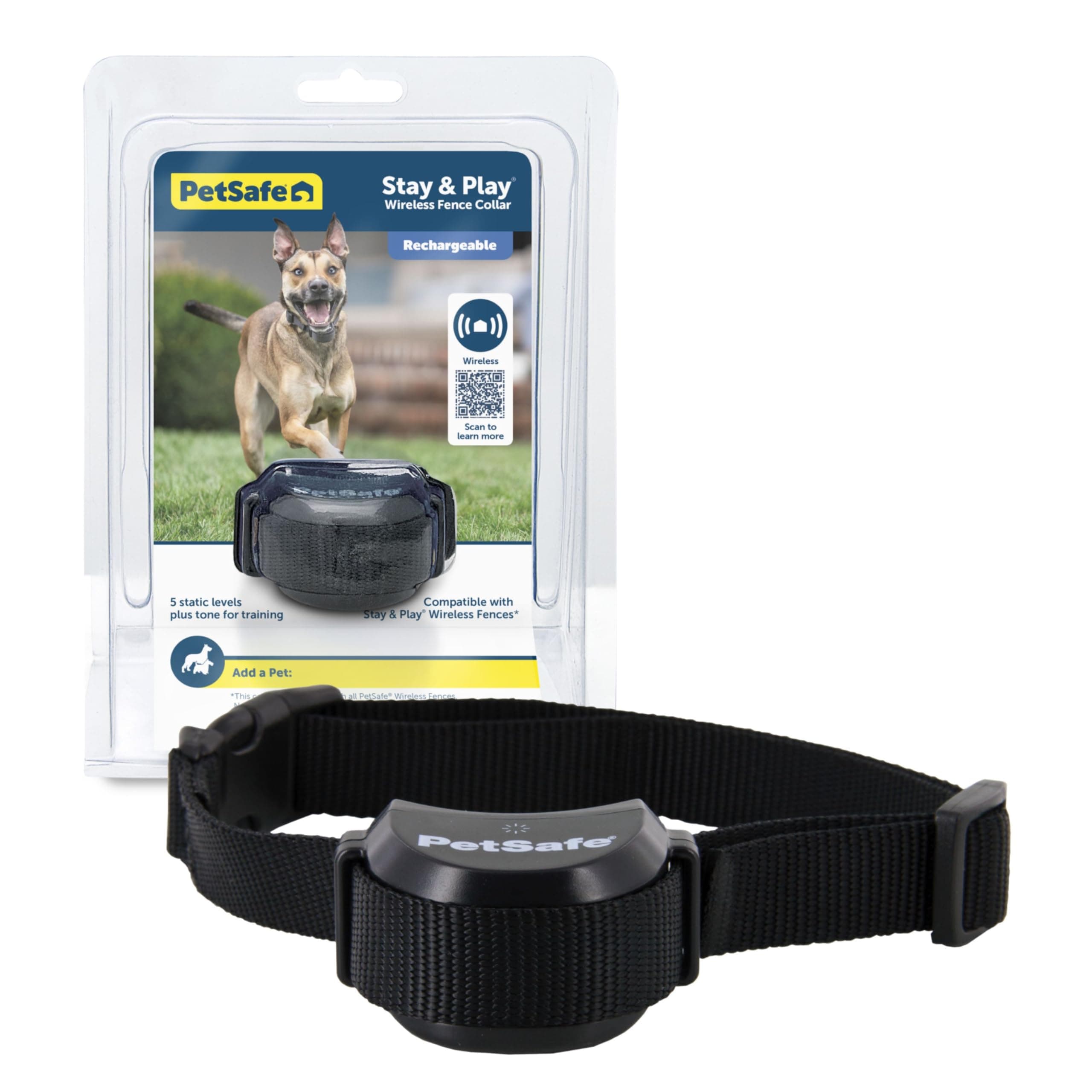 PetSafe Stay & Play Pet Fence Wireless, Dog Fence Collar Rechargeable Receiver Collar, Waterproof Design, Compatible with All PetSafe Wireless Fences, Invisible Wireless System (Black)