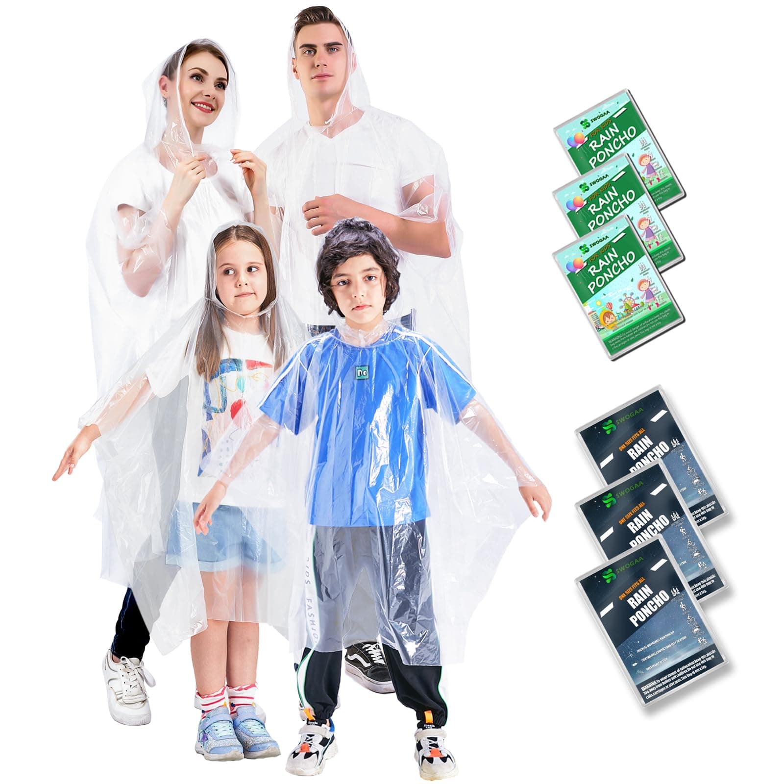 Disposable Rain Ponchos for Kids 6 Pack/Adults 10 and 6 Pack/Ponchos Family 6 Pack Extra Thicker Emergency Ponchos