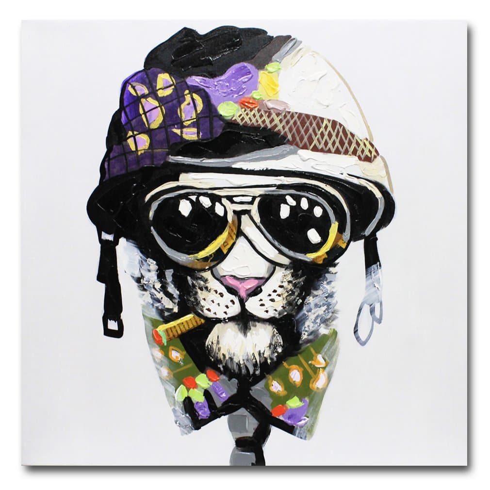 FokenzaryHand Painted Painting Cool Dog with Helmet and Sunglasses on Canvas Wall Decor Framed Ready to Hang