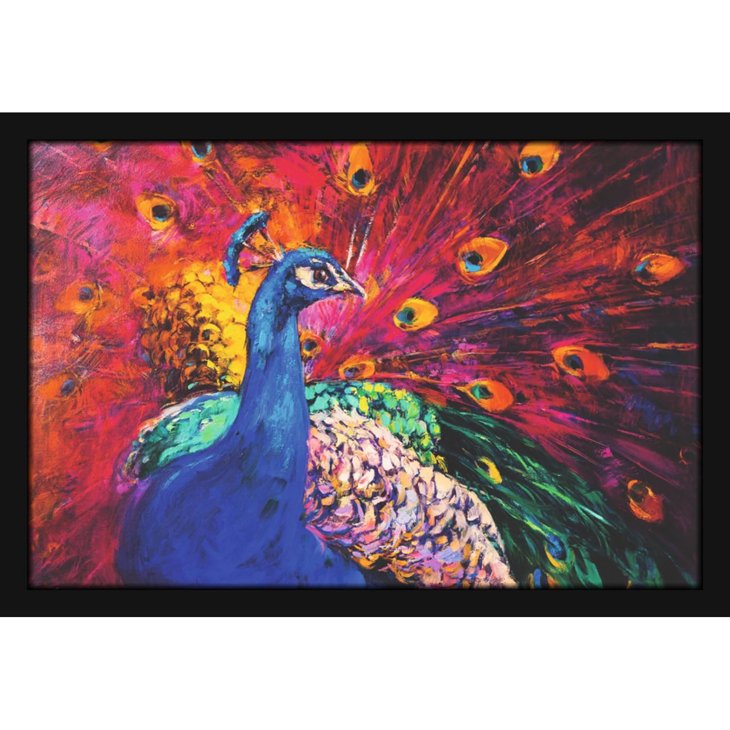 Peacock With Wings Span Mor Pankh Painting Hanging Photo Frame Decorative Item for Living Room, Bedroom, Home Decor and Wall Decoration (MM 1484, 8x12 Inch, Paper, Without Plexi Glass)