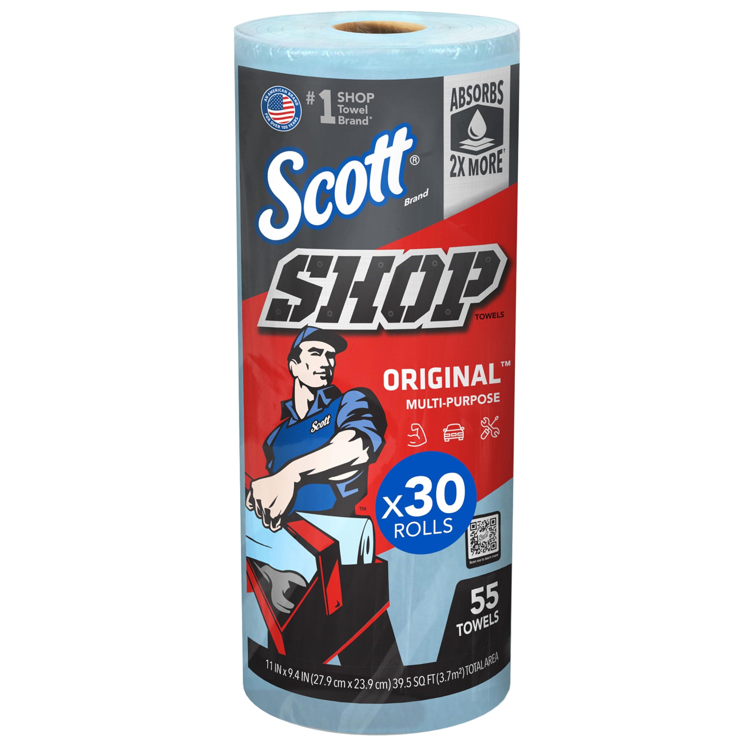 SCOTT SHOP ORIGINAL Towels (75130), Blue Towels, 1 Roll/Pack, 30 Packs/Case