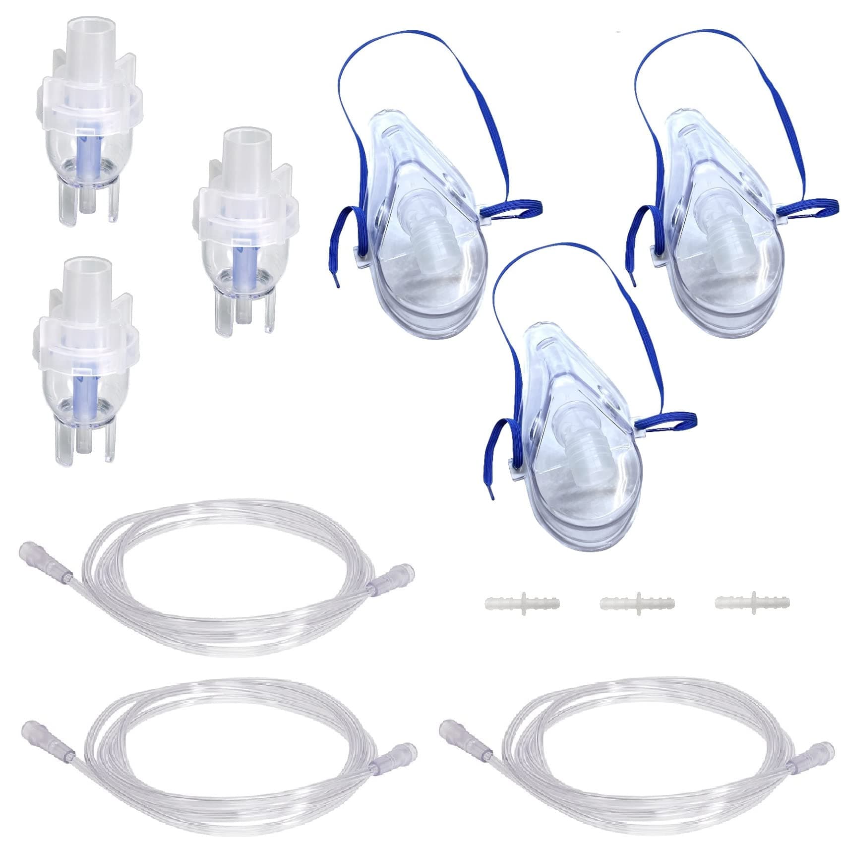 3pk Nebulizer Replacement Accessories w/Cup, Adult Mask, 7' Tubing, Connector