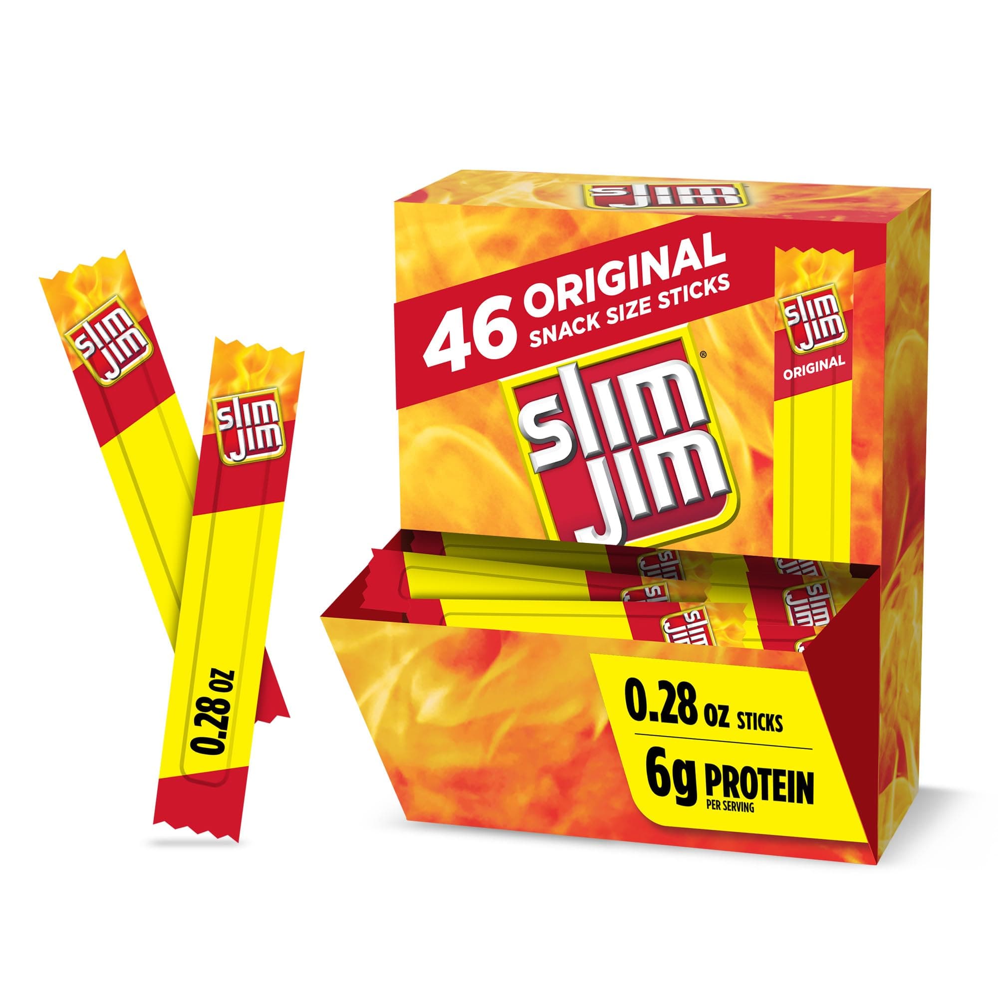 Slim Jim Smoked Meat Sticks, Original Flavor, 6g Protein Per Serving, Snack Size, Easter Basket Stuffer for Men, 0.28 oz. (46 Count)