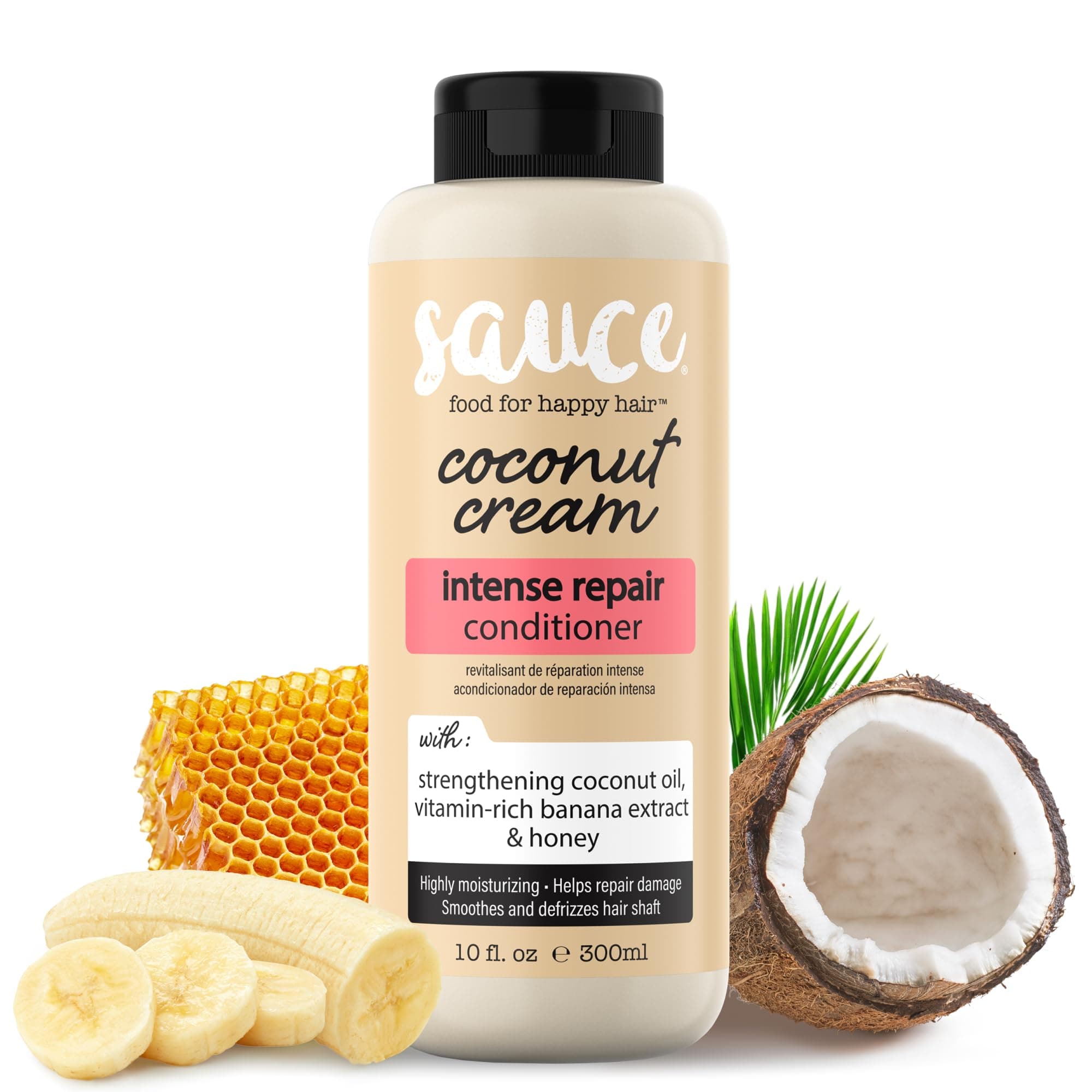 SAUCE BEAUTY Coconut Cream Conditioner for Dry, Damaged, Frizzy, Curly Hair with Coconut Oil, Paraben & Sulfate-Free, 10 Fl Oz | Intense Repair, for Dry, Revitalizing, Banana, Honey