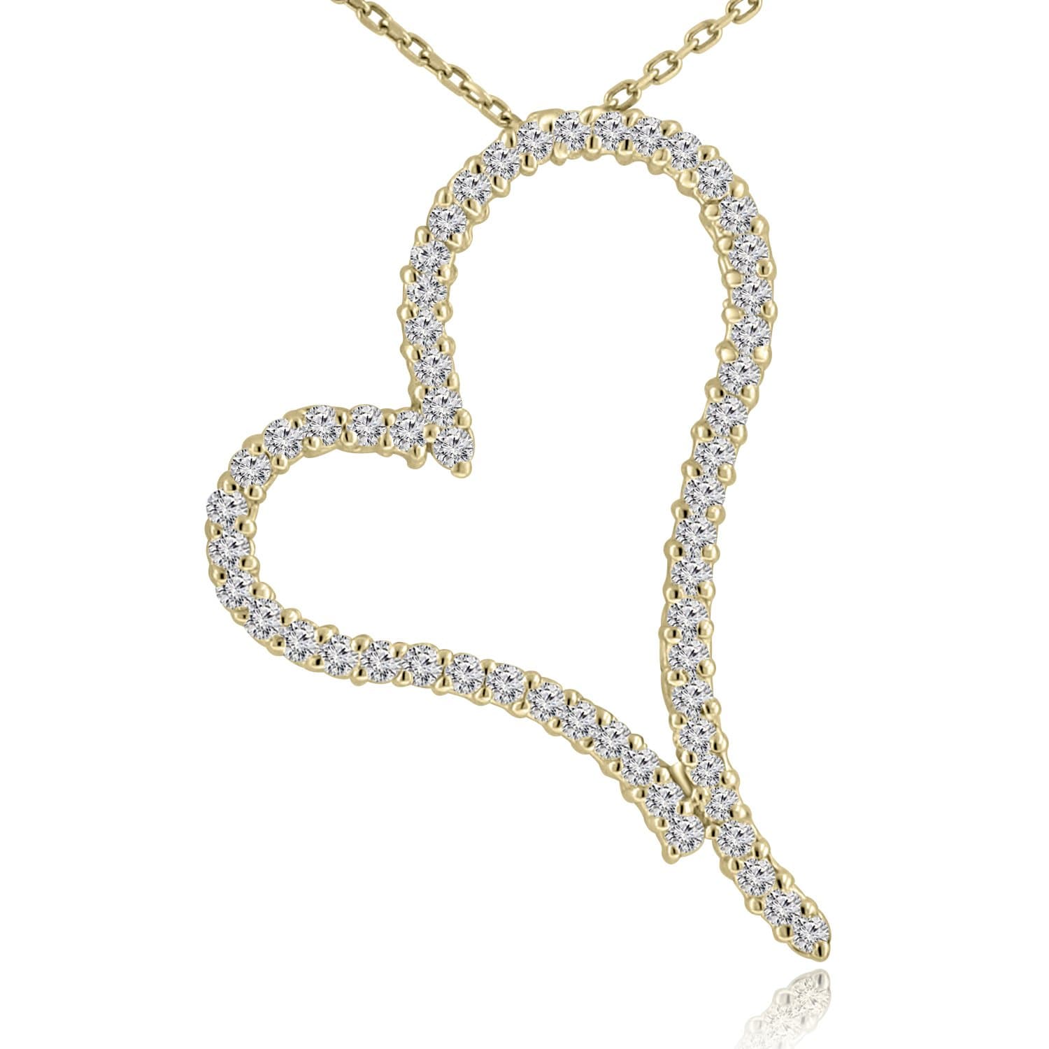 Madina Jewelry 1.30 ct Round Cut Diamond Heart Shape Pendant Necklace (G Color SI-1 Clarity) in 14 kt Yellow Gold