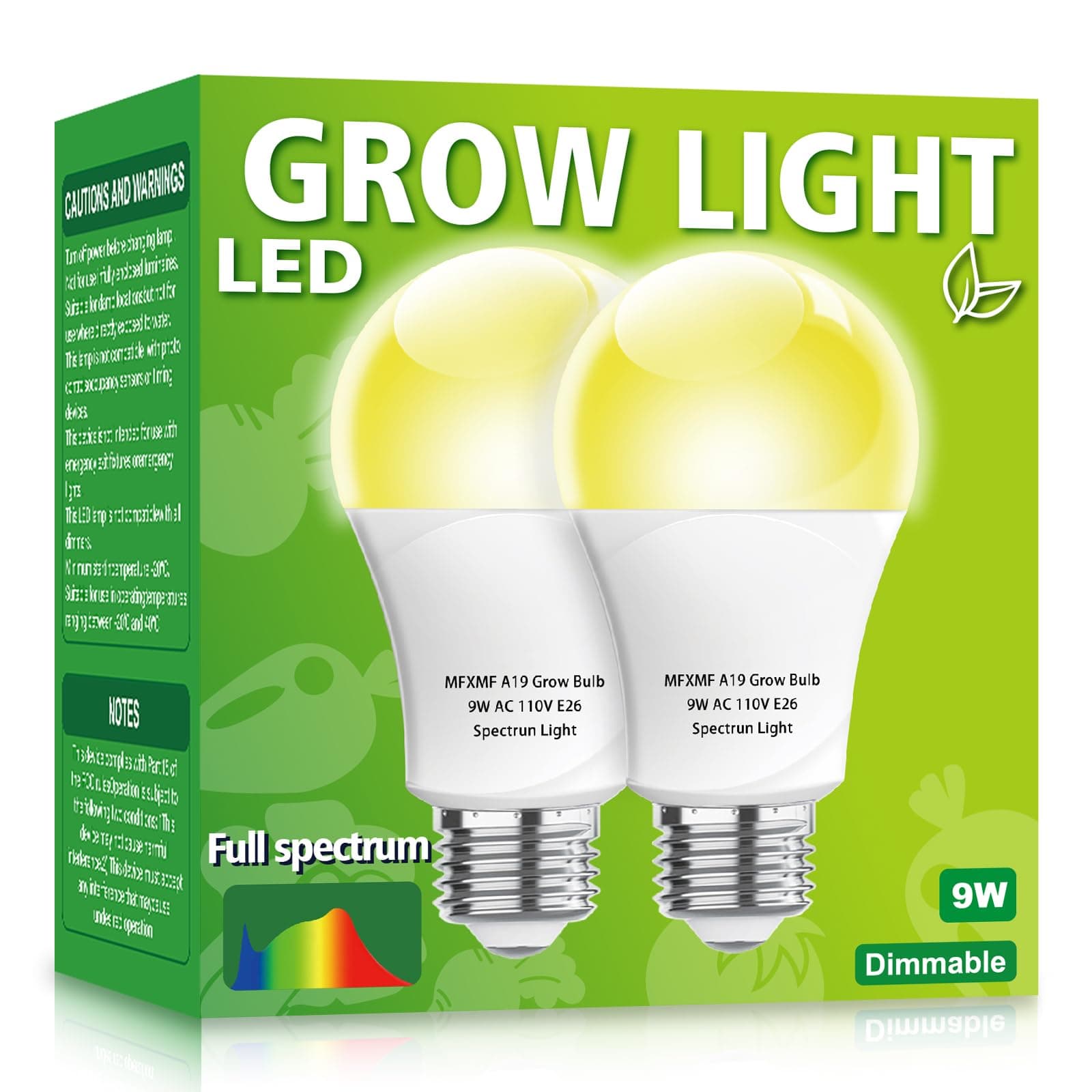 2 Pcs LED Grow Lights A19 Bulb, Full Spectrum Plant Bulb, 9W E26 Grow Light Replaces to 80 W, Grow Light for Indoor Plants, Flowers, Greenhouse, Indore Garden, Hydroponics
