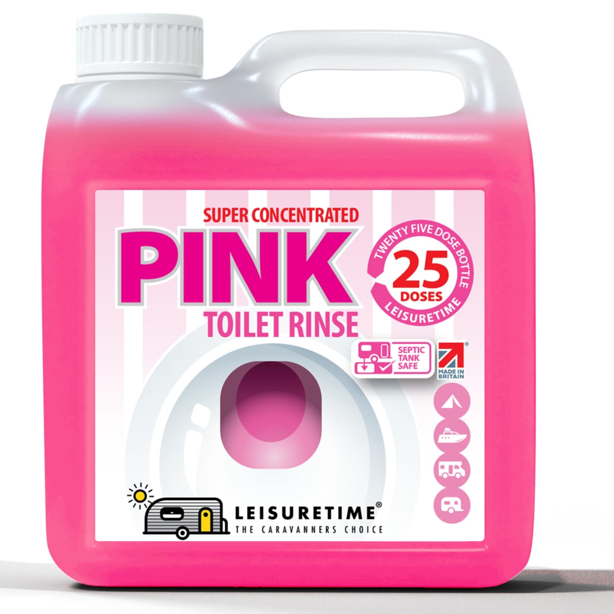 LeisureTime Concentrated Pink Toilet Rinse, 25 Treatments - Formaldehyde Free, Septic Tank Safe Toilet Cleaner Liquid for Cassette, Motorhome and Portable Toilets - Caravan Toilet Chemicals