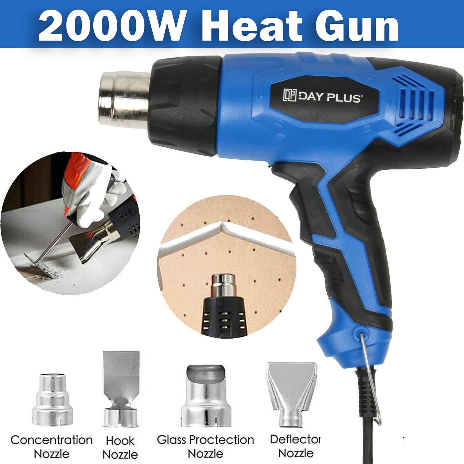 2000W Heat Gun Hot Air Gun Dual Heating Coils with 350℃~550℃ Adjustable Temperature and Air Flow Settings with 4 Nozzles for Stripping Paint, Shrinking PVC, Cleaning Grill, Bending or Soldering Pipes