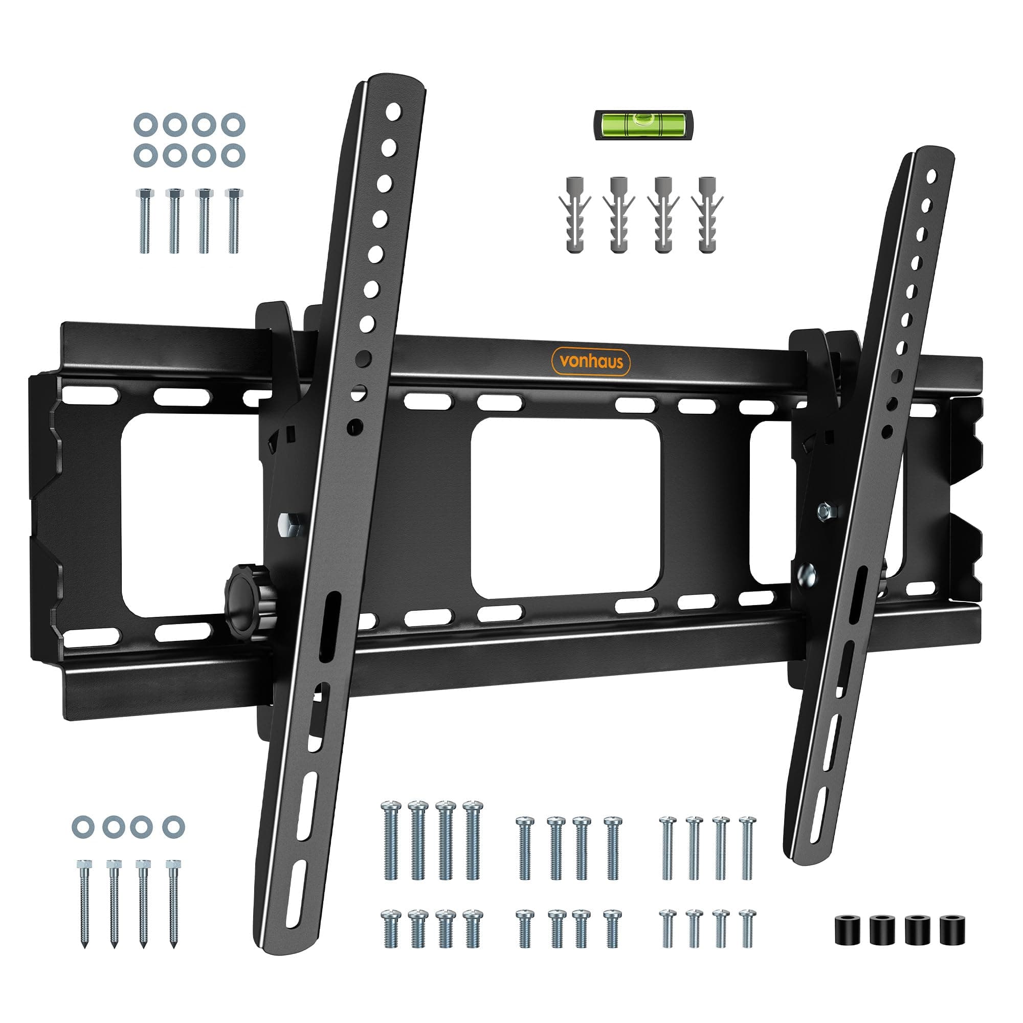 VonHaus TV Wall Bracket for 32-75" Screens, TV Bracket with Spirit Level, Flat to Wall Mount with Tilt, 75kg Capacity, Max VESA: 600x400mm