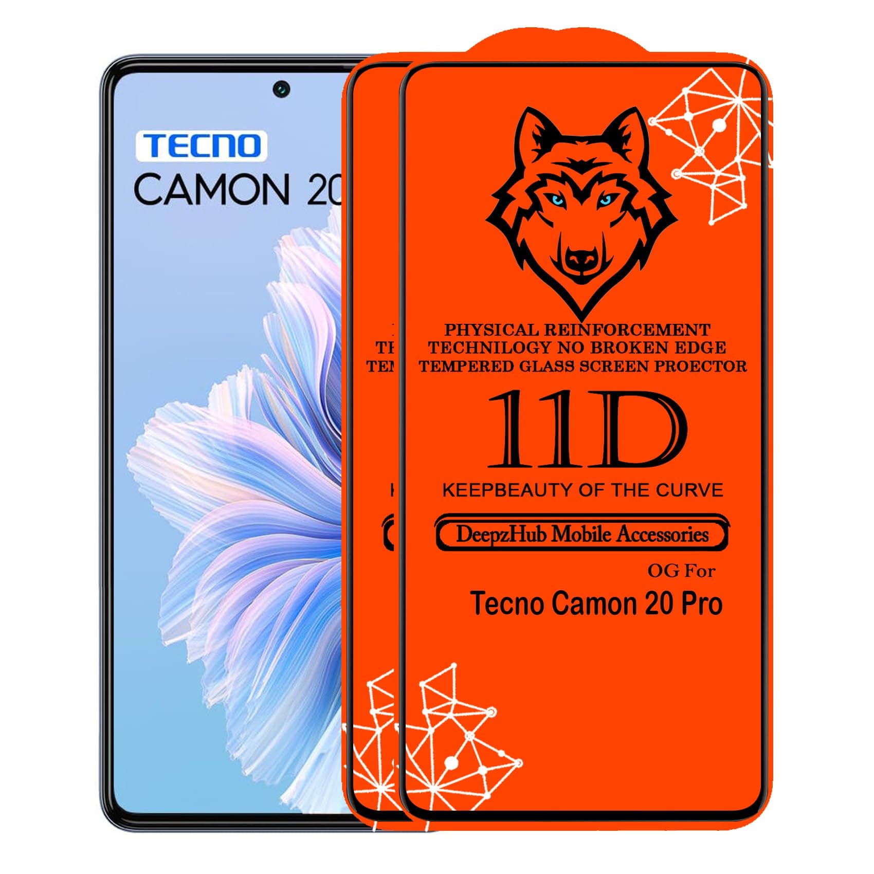 CRodible 11D Tempered Glass Screen Protector Compatible for Tecno Camon 20 Pro (Pack Of 2) with Full Screen Coverage (edge to edge) and Easy Installation kit [ 2 Pack|Black]