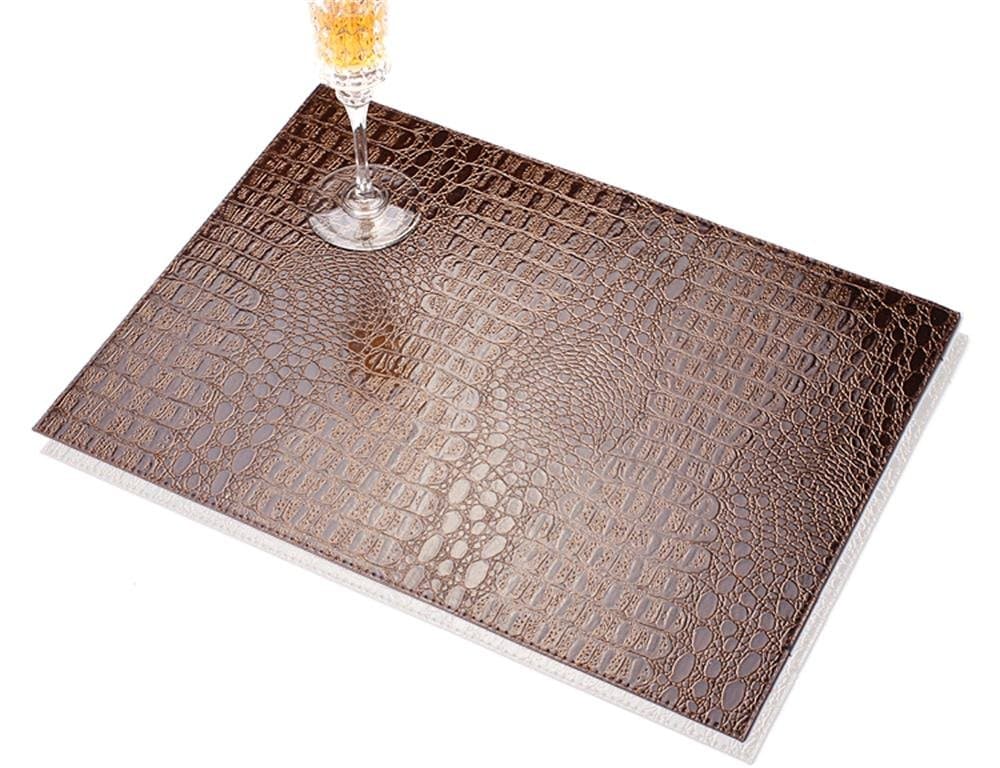 Placemat TOYM US- Set of 2 Hotel Club Fake/Faux/Artificial Leather PU Heat Insulation Mat Waterproof Table Mat Crocodile Stripe Western Mat,40cm 30cm (Color : Brown)