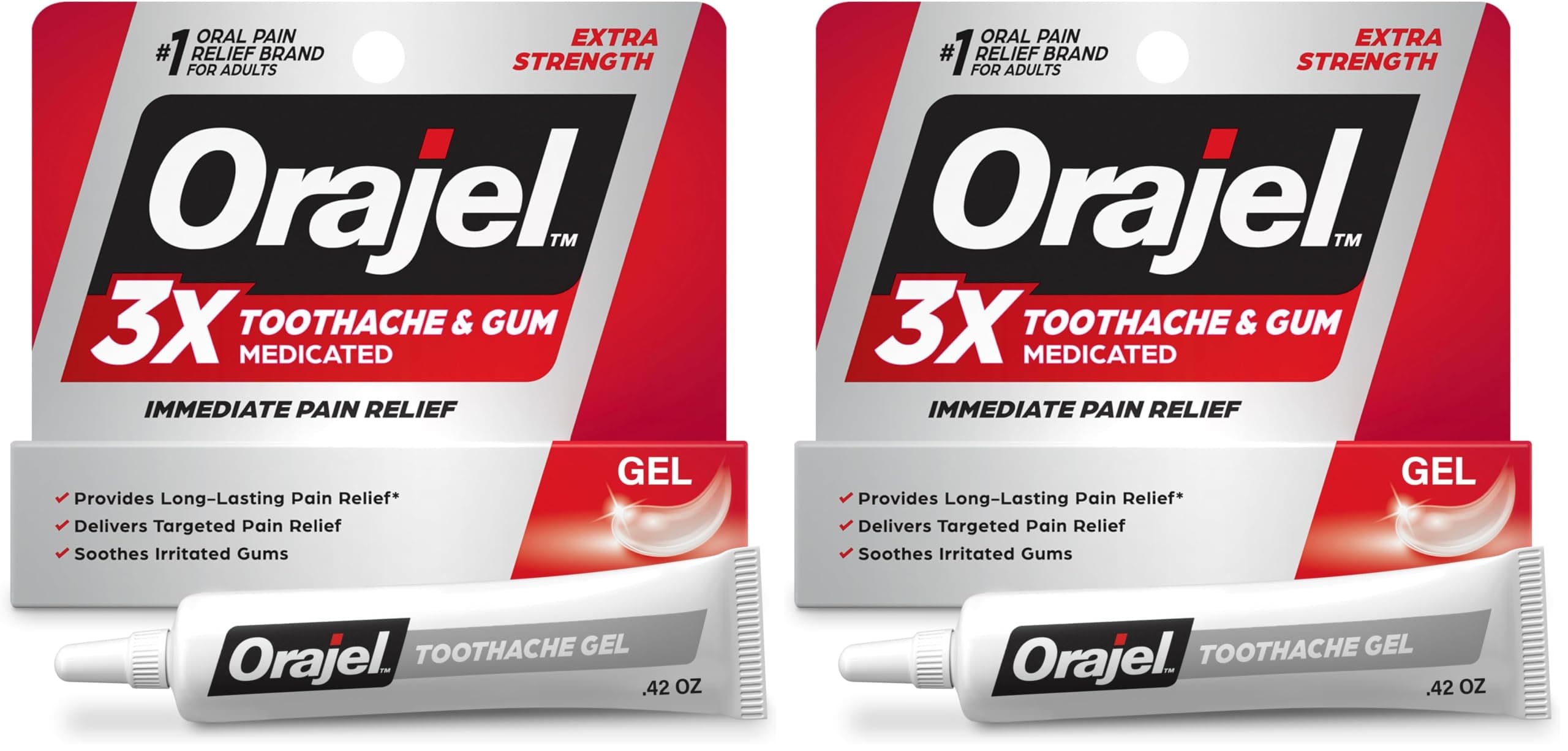 Orajel 3X for Toothache & Gum Pain: Maximum Gel Tube 0.42oz - from #1 Oral Pain Relief Brand for Instant Pain Relief (Pack of 2)