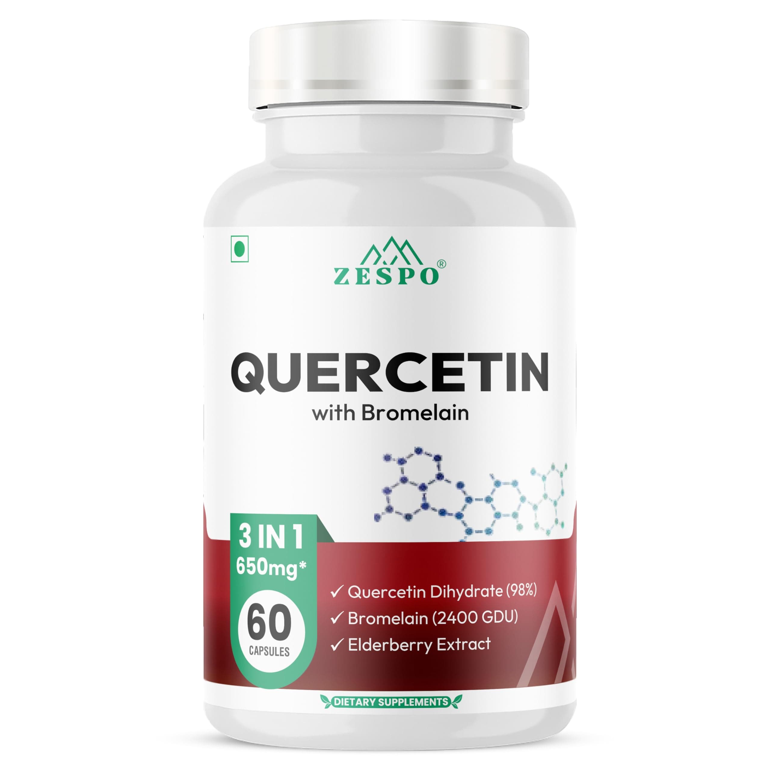 Zespo Quercetin 650mg with Bromelain & Elderberry - Advanced Immune Support, ...