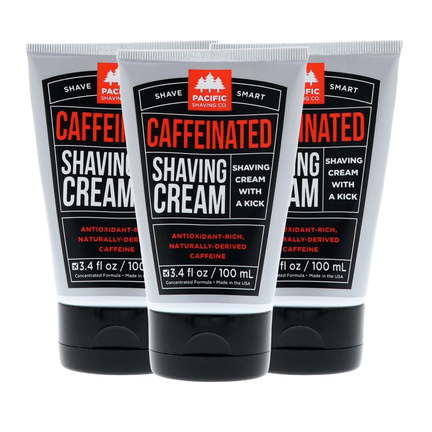 Caffeinated Shaving Cream - Helps Reduce Appearance of Redness With Safe Natural and Plant-Derived Ingredients Soothes Skin Paraben-Free Made in USA (3.4 Fl Oz, 3 Pack)