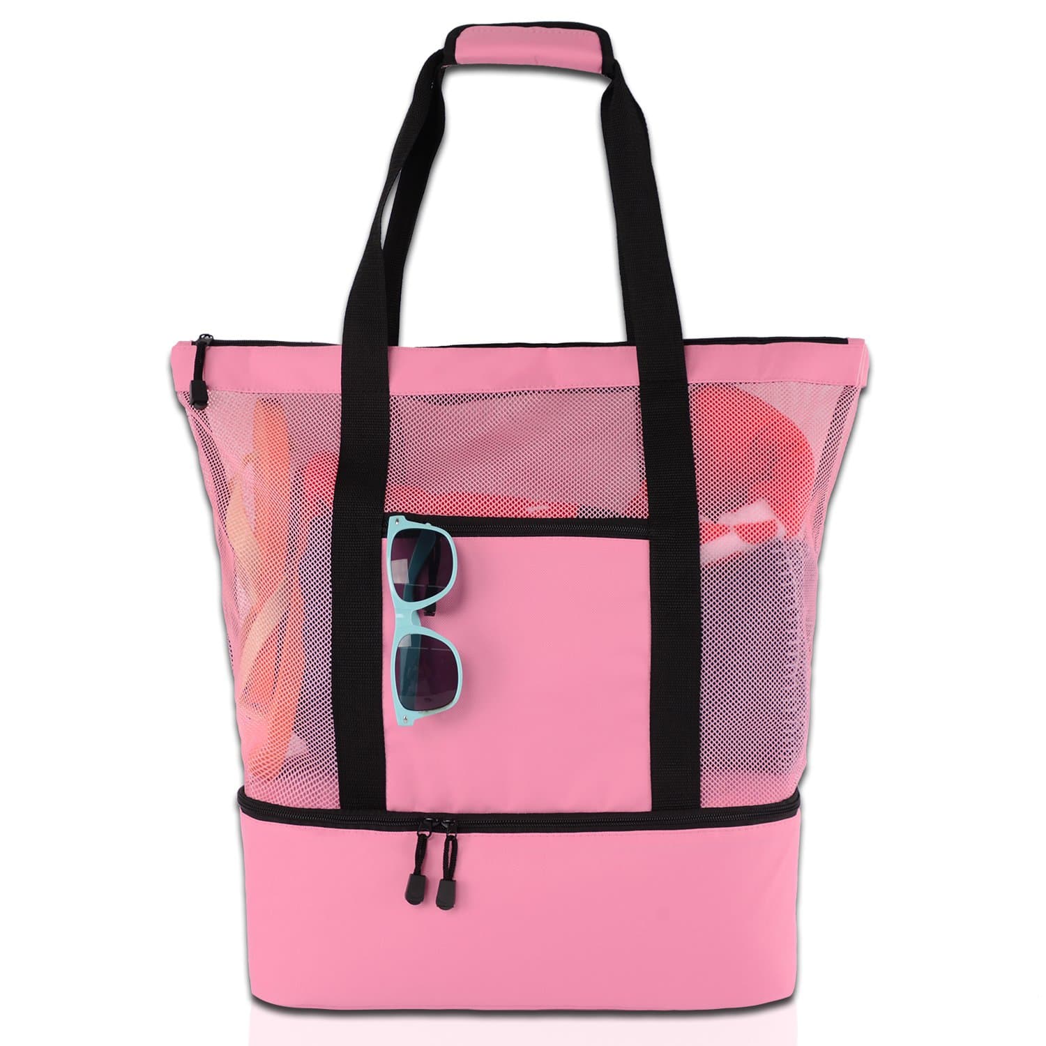 ROTANET Mesh Beach Tote Bag-Large Cooler Beach Bag with Zipper (Pink)
