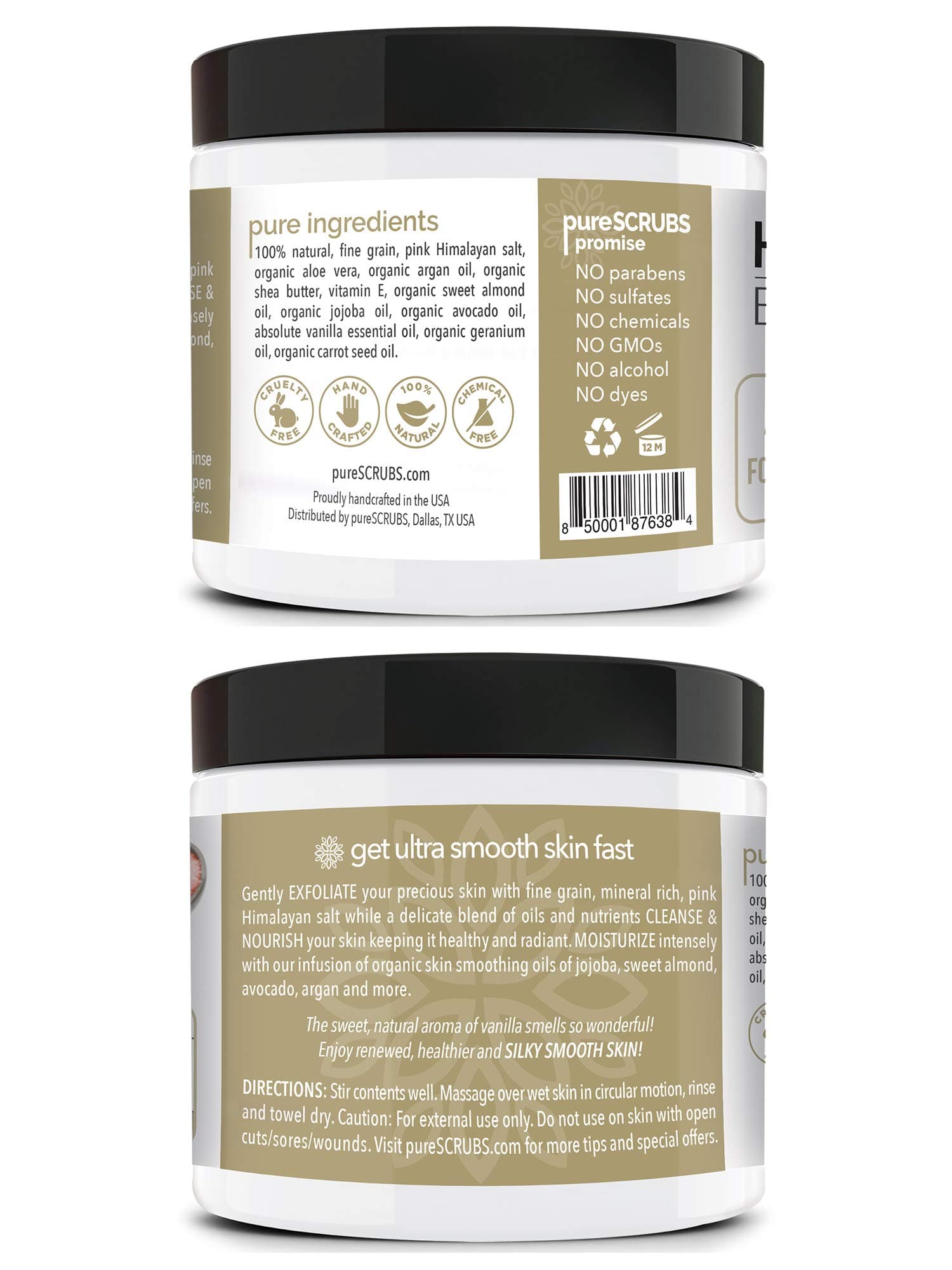 pureSCRUBS Premium Pink Himalayan Salt Body Scrub Set - Large 16oz VANILLA SCRUB, Organic Essential Oils & Nutrients INCLUDES Wooden Stirring Spoon, Loofah & Mini Exfoliating Bar Soap