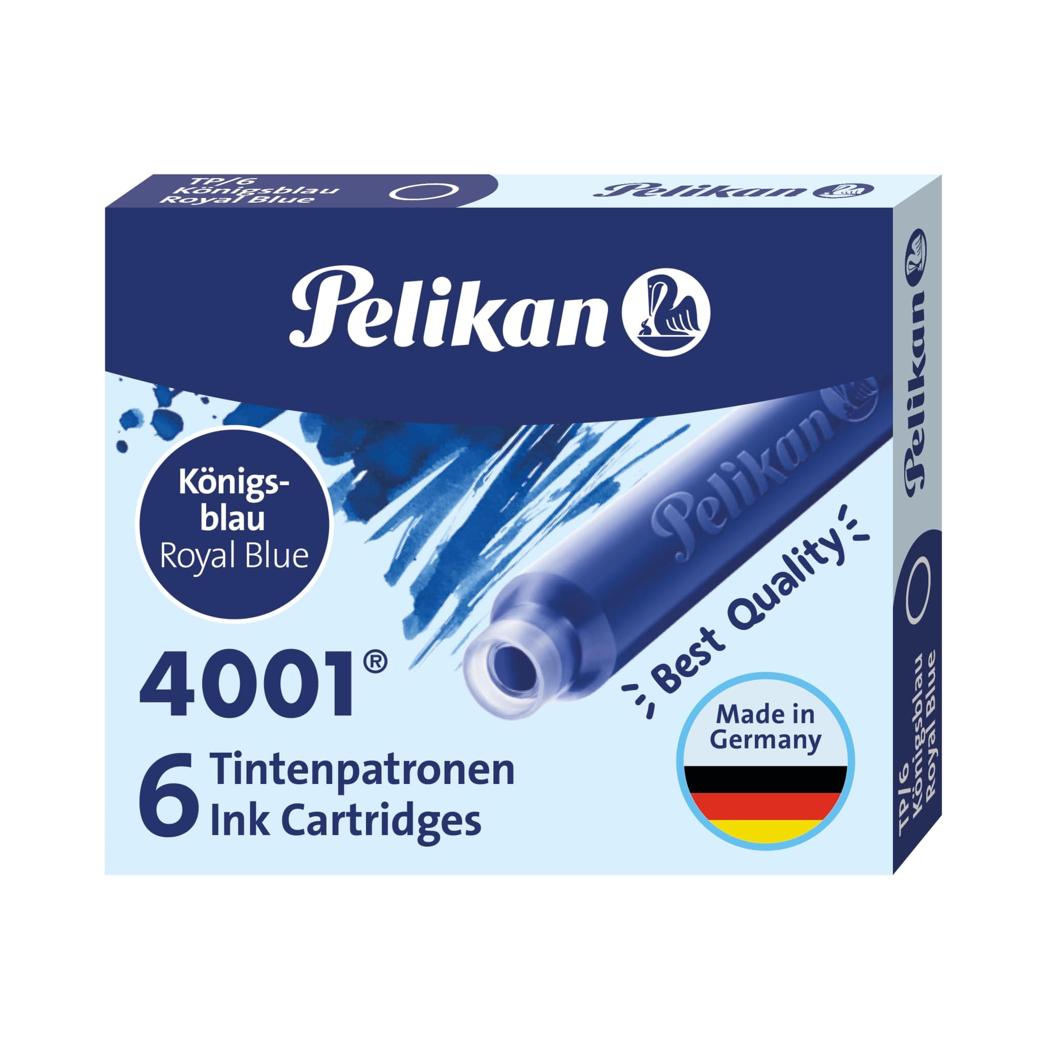 Pelikan 4001 Tp/6 Ink Cartridges For Fountain Pens, Royal Blue, 0.8ml, 6 Pack (301176)