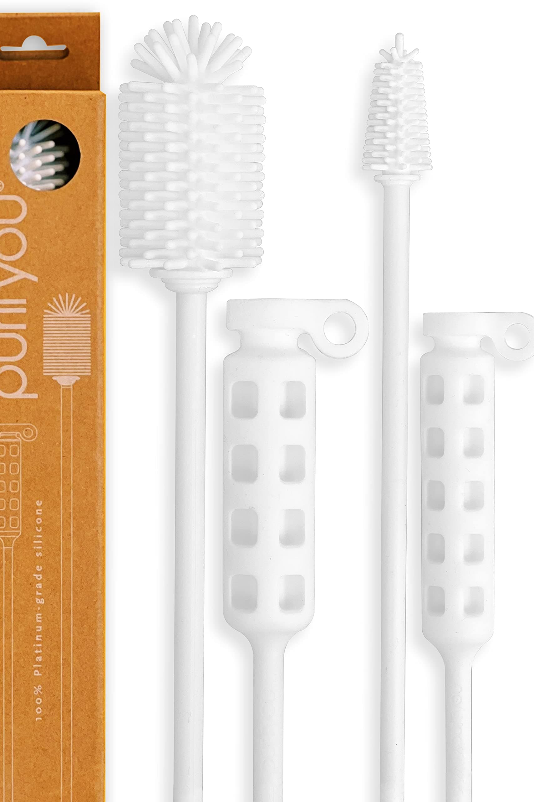 purifyouPlatinum Silicone Water Bottle Cleaner Brush | Extra Long Handle - 16 inch | with Cap Brush | for Baby Bottles, Tumblers, Drinking Glasses, Vase, Perfect for Narrow Skinny Neck Containers