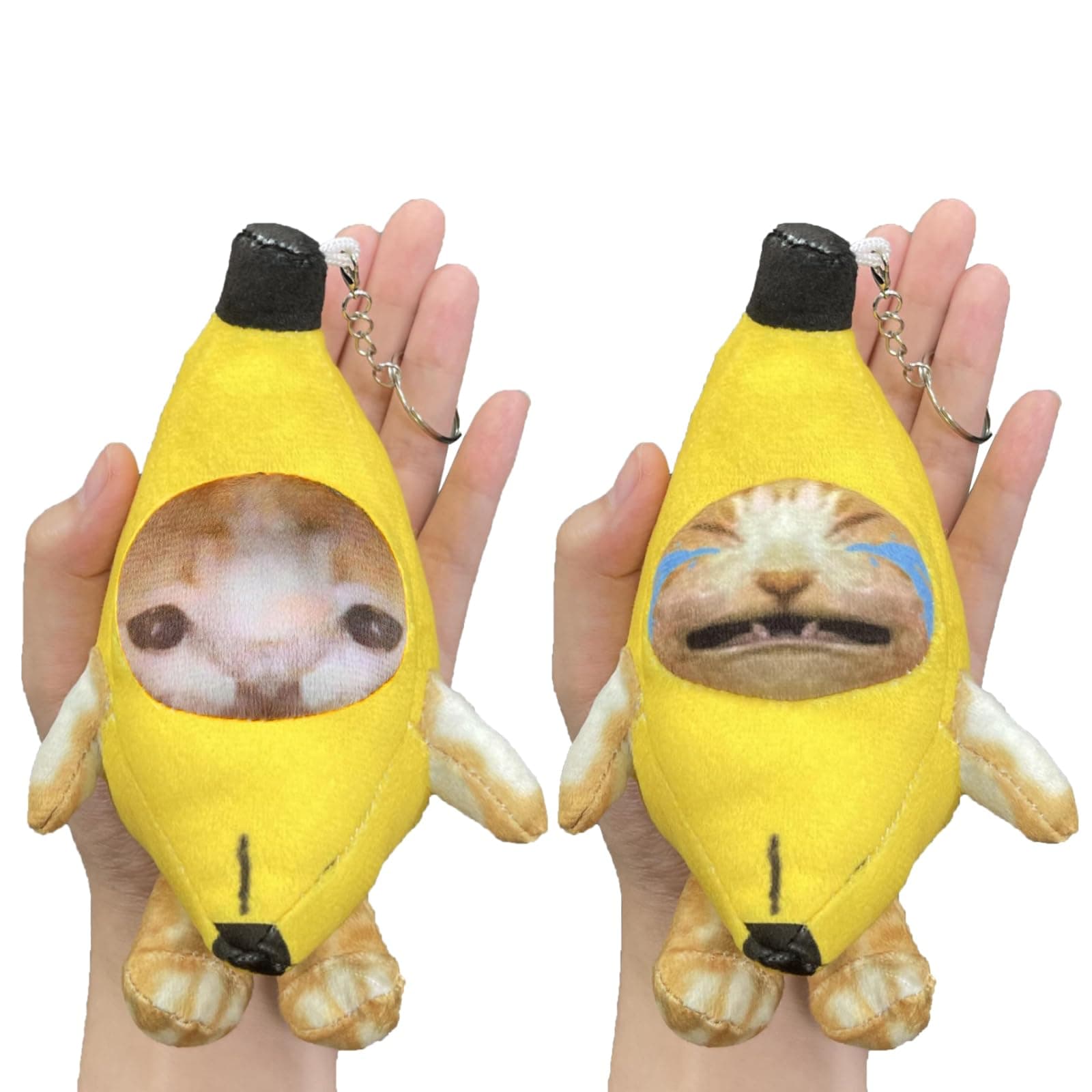 Upgraded Banana Cat Plush, 2 Pack, 7 Inch, Crying, Funny Keychain with 4 Sound for Kids Adult