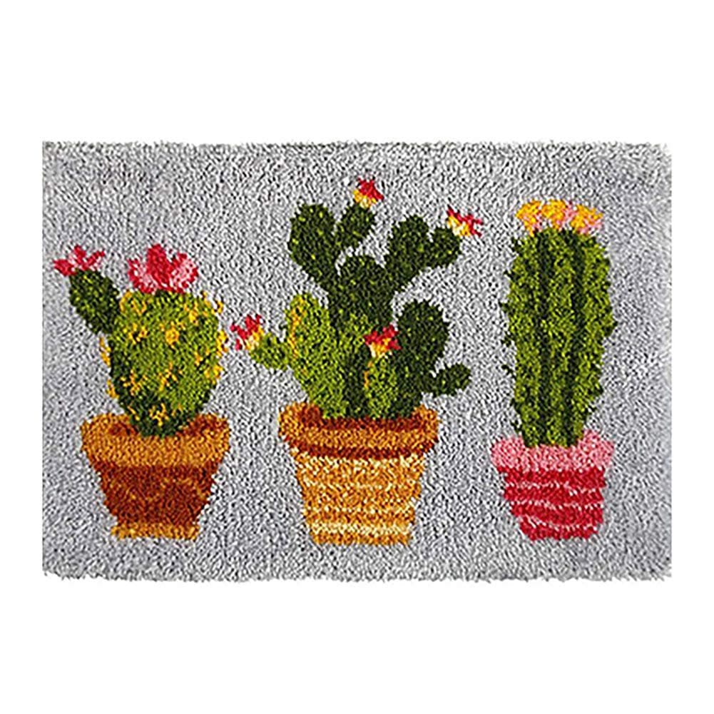 HCDMRE Tapestry Kits Latch Hook Rug Kit Carpet Embroidery Needlework Button Package DIY Hook Point Rug Cactus