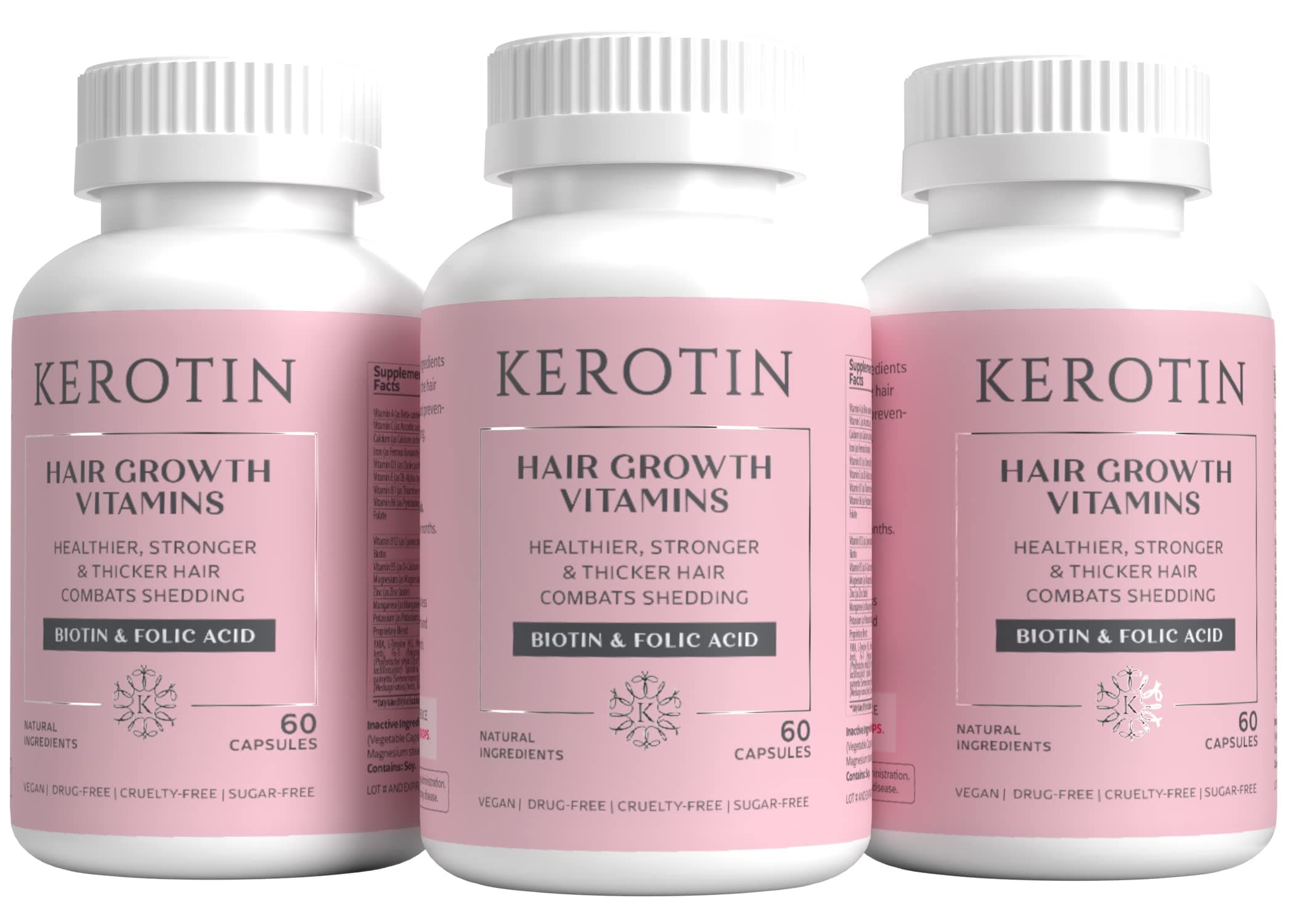 Kerotin Hair Growth Supplement for Longer, Stronger Hair - Enriched with Biotin, Folic Acid, Saw Palmetto to Promote Thick, Healthy Hair Growth (3 Months)