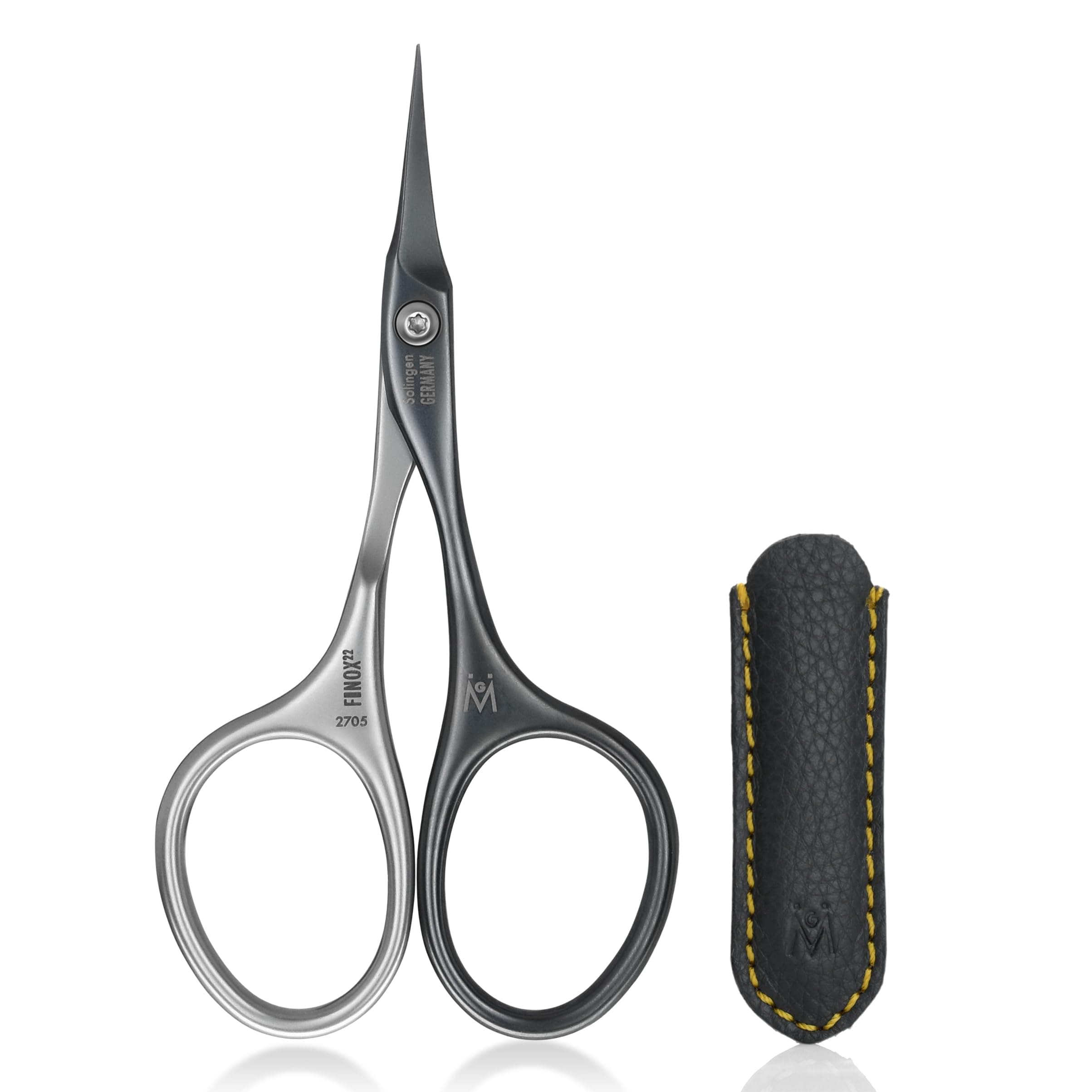 GERMANIKURE Tower Point Cuticle Scissors - Self-Sharpening FINOX22 Titanium Coated Stainless Steel Professional Grooming Scissors in Leather Case - Ethically Made in Solingen Germany - 2705